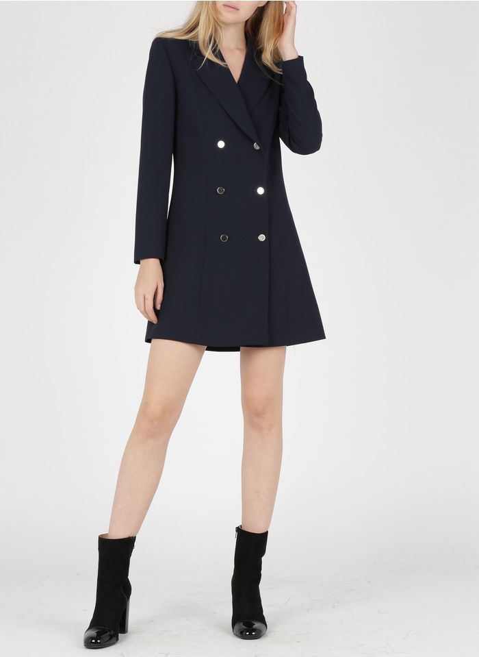 CLAUDIE PIERLOT Blue Long crepe jacket with tailored collar