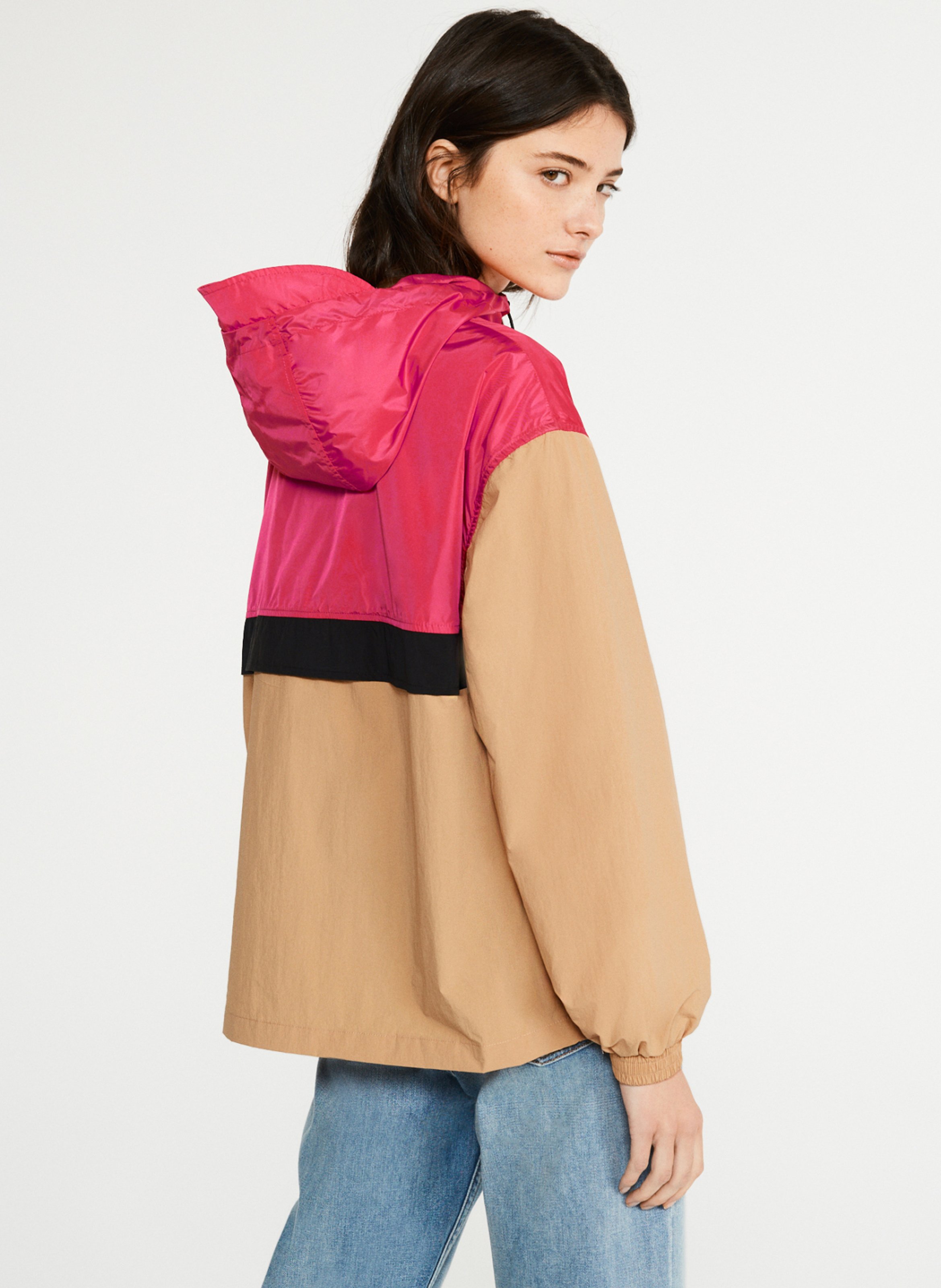 essential colorblock belted hooded jacket