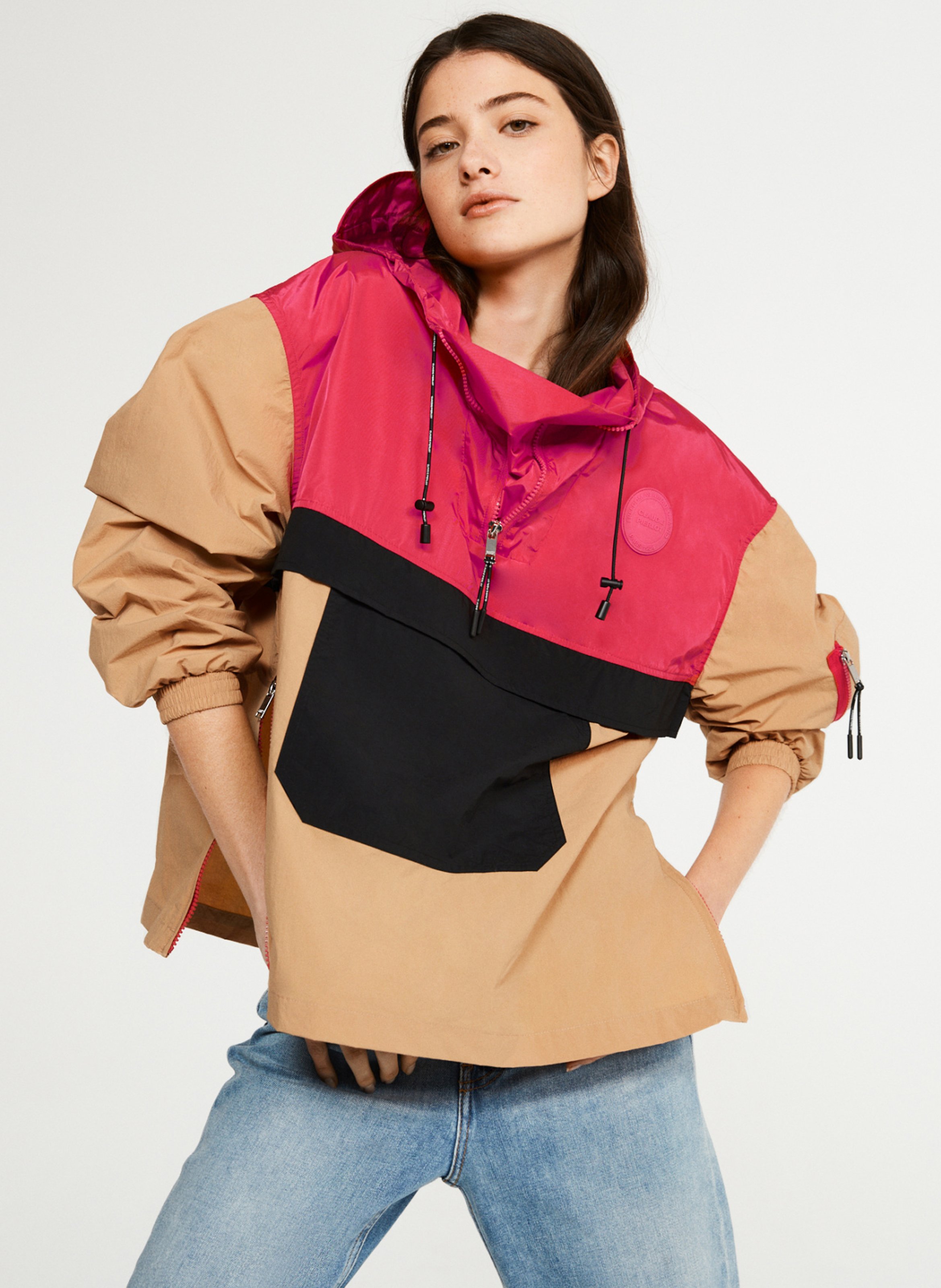 essential colorblock belted hooded jacket