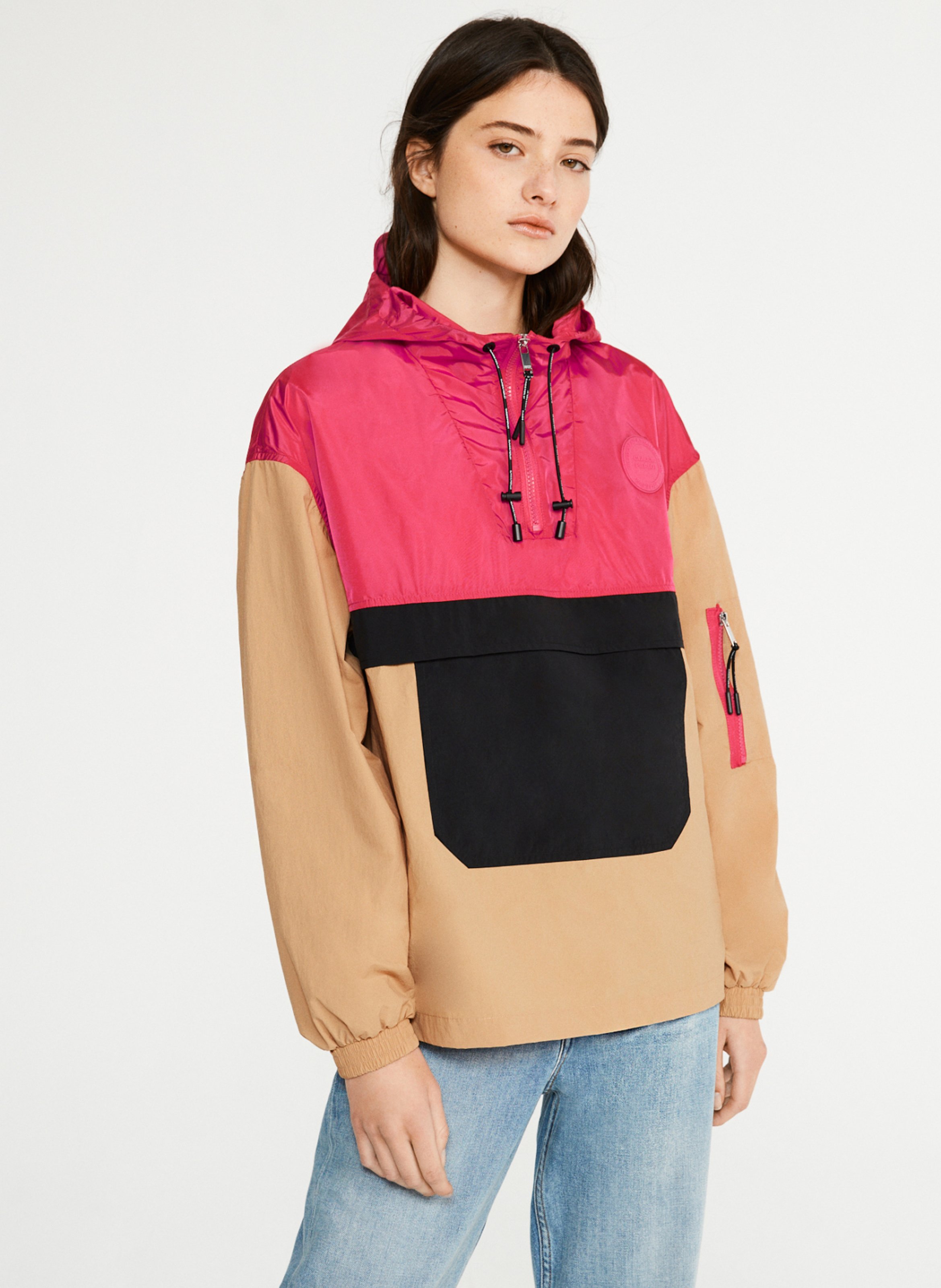 essential colorblock belted hooded jacket