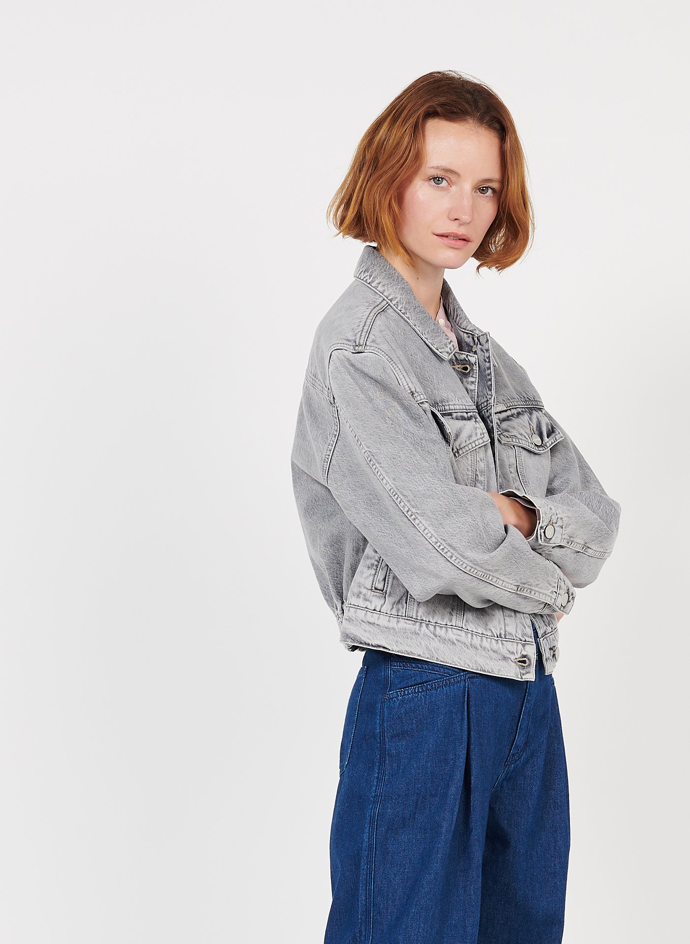 grey denim crop jacket