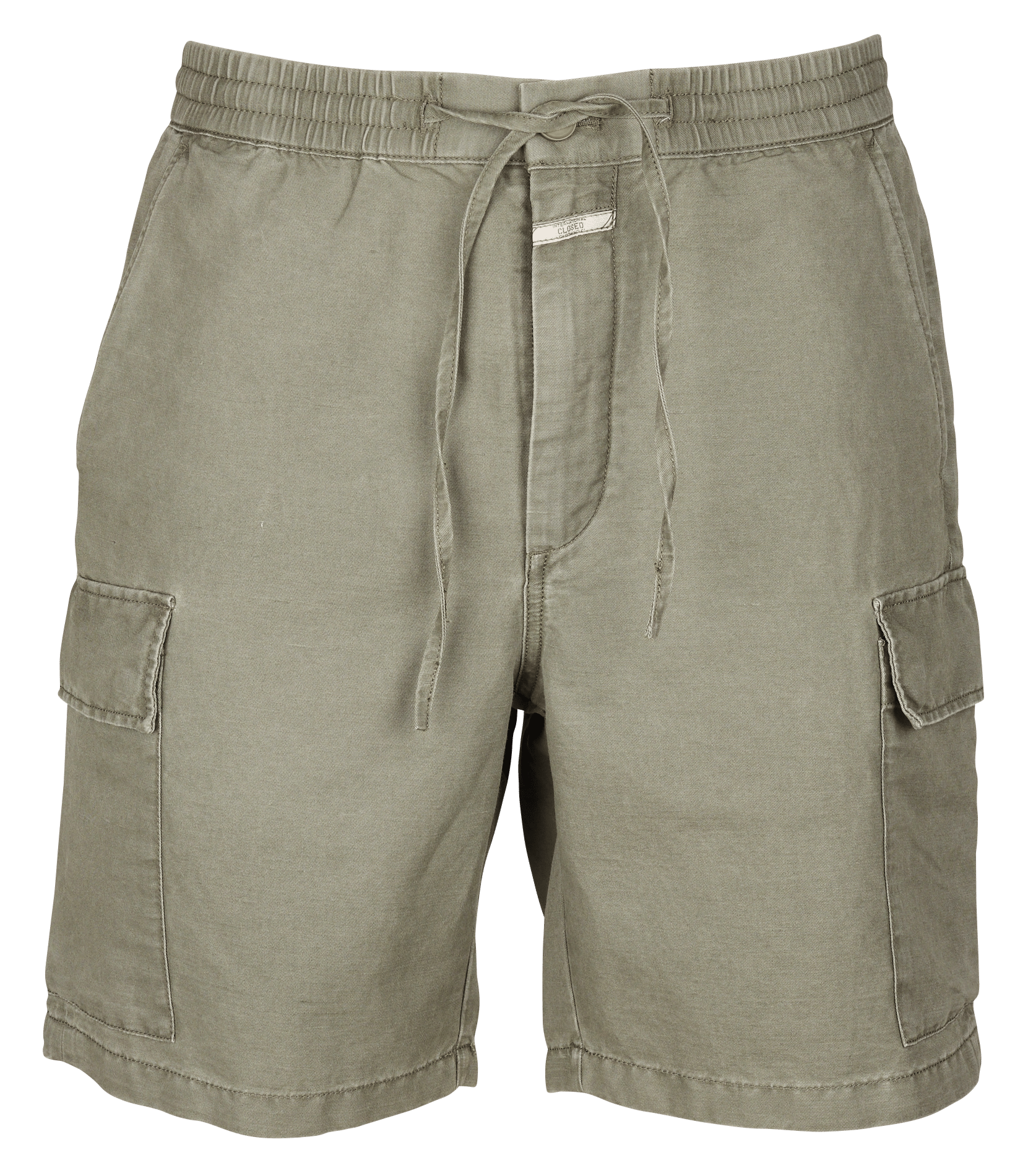 Linen Cargo Shorts Dried Basil Closed 