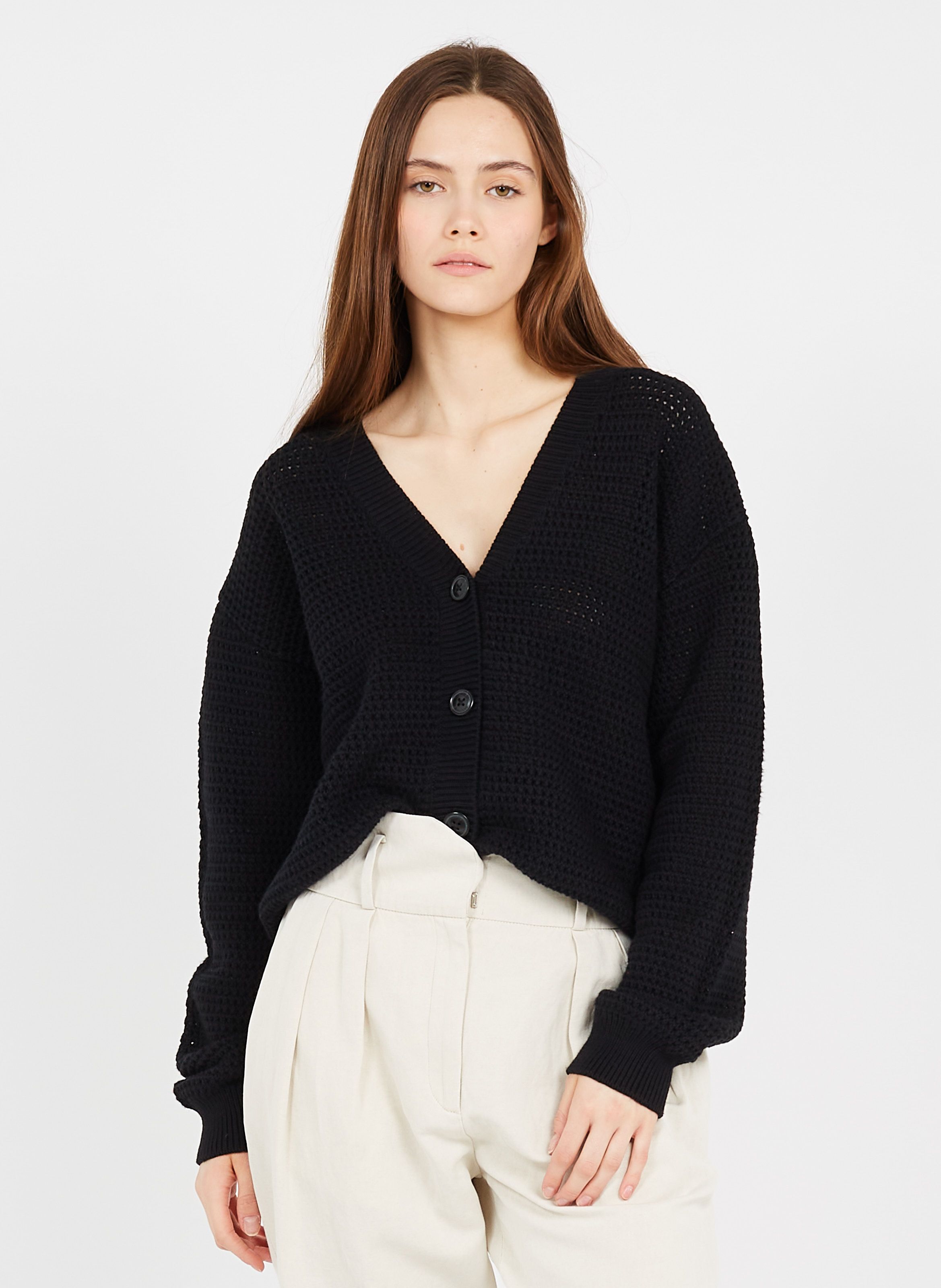 womens black cotton cardigan