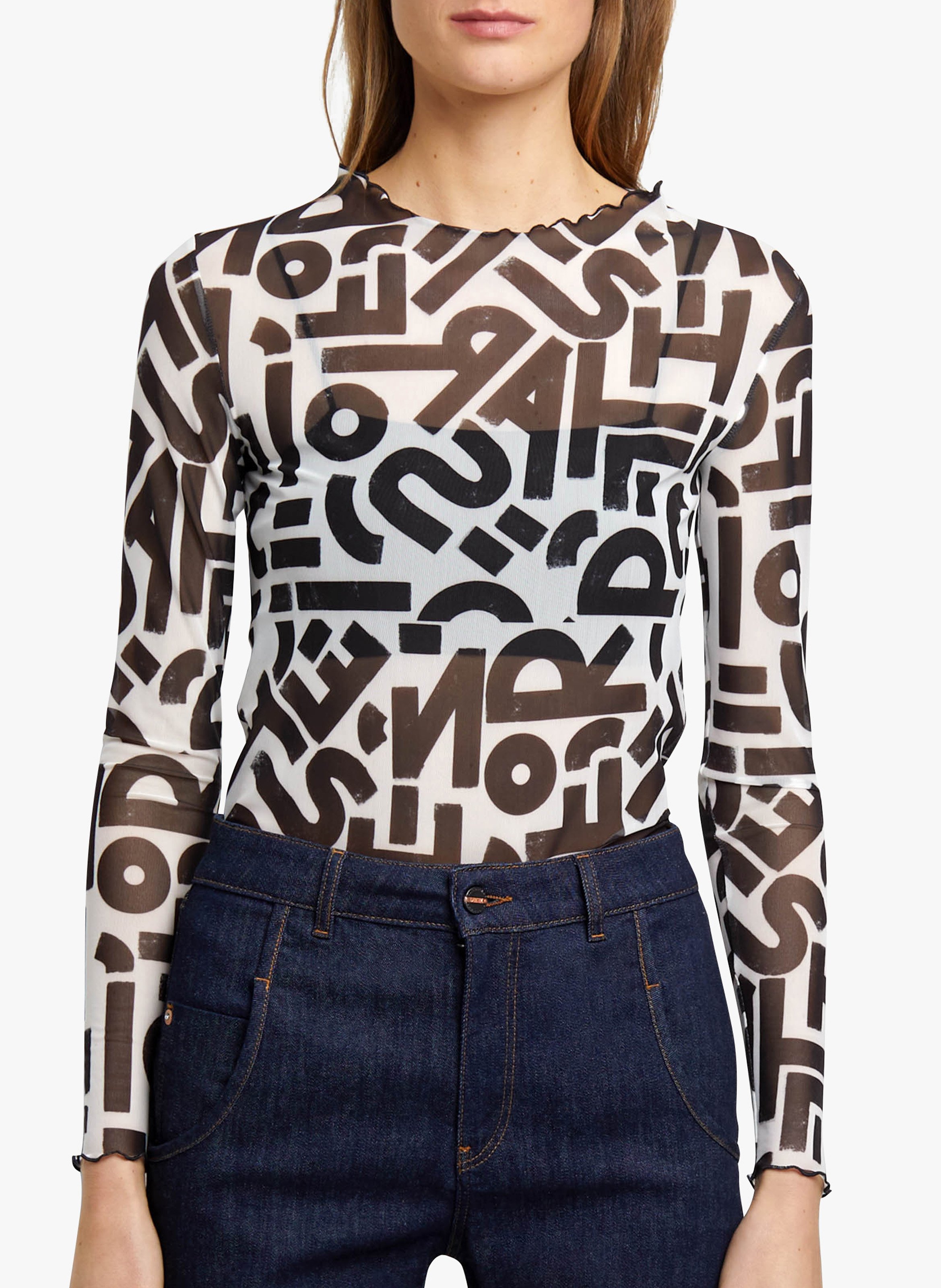 Sale Printed Mesh Top Noir Cop.copine 