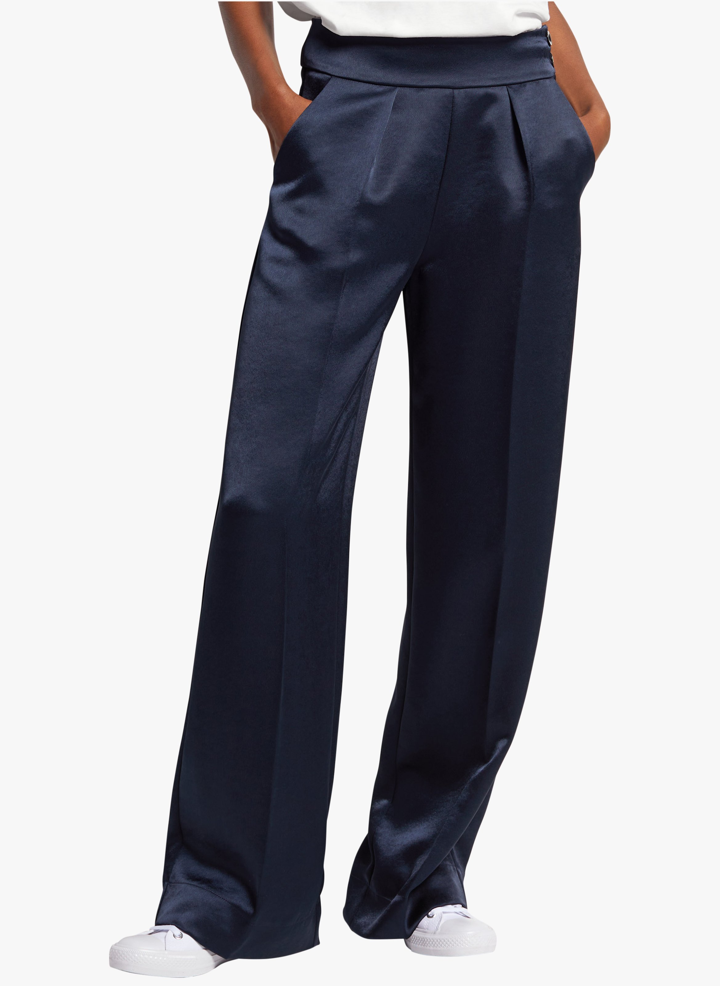 Blue Wide-leg satin effect pants