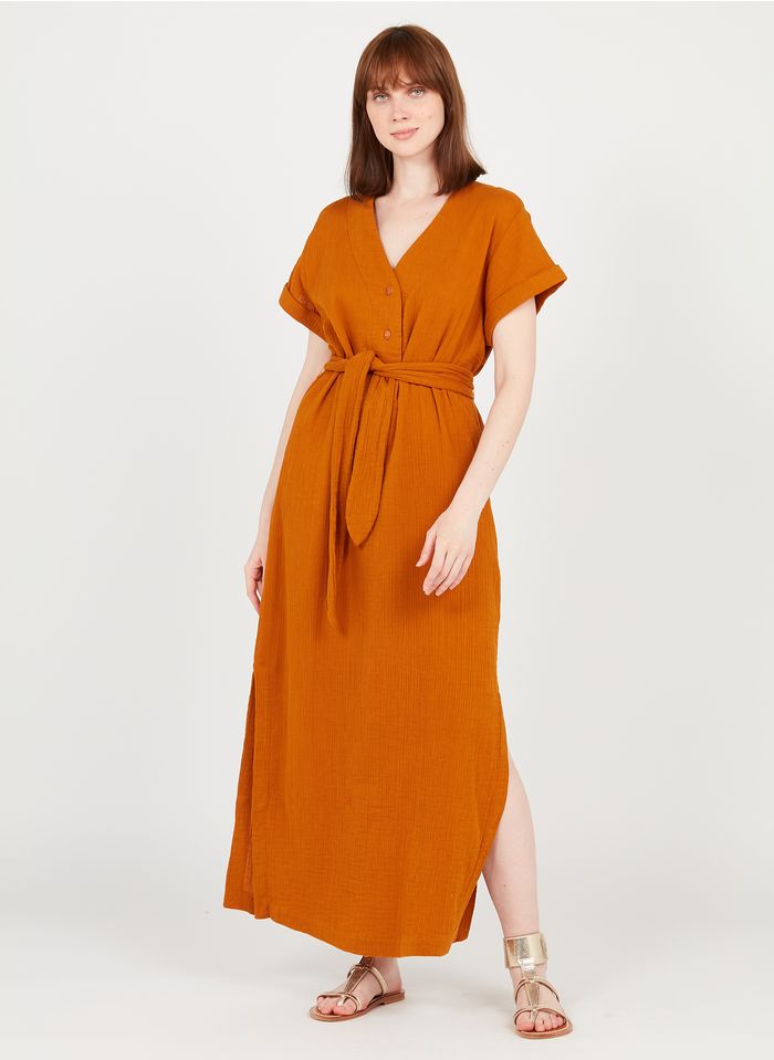 DES PETITS HAUTS Orange Long cotton dress