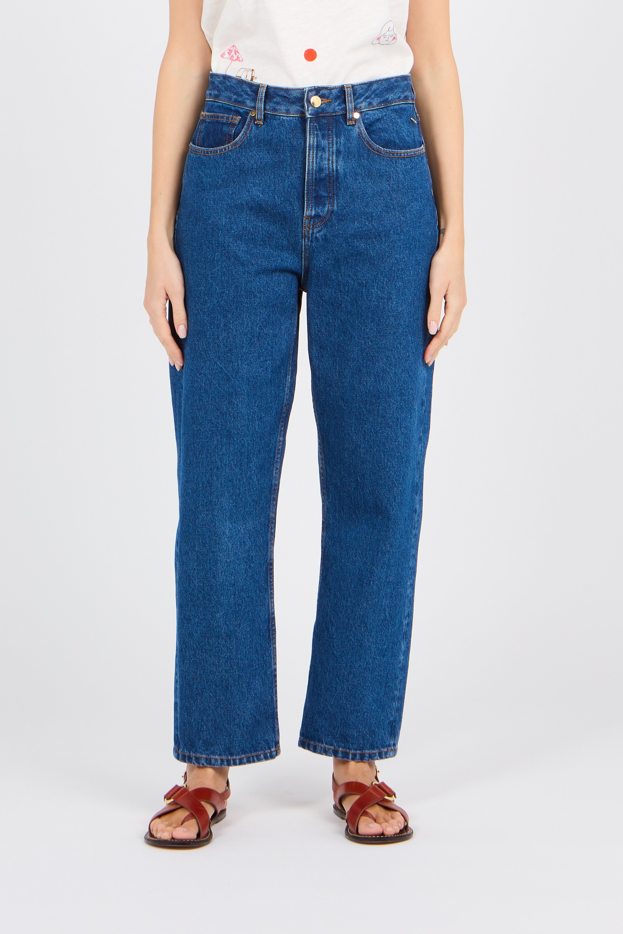 Mid-rise Faded Wide-leg Jeans Stone Des Petits Hauts - Women | Place des  Tendances