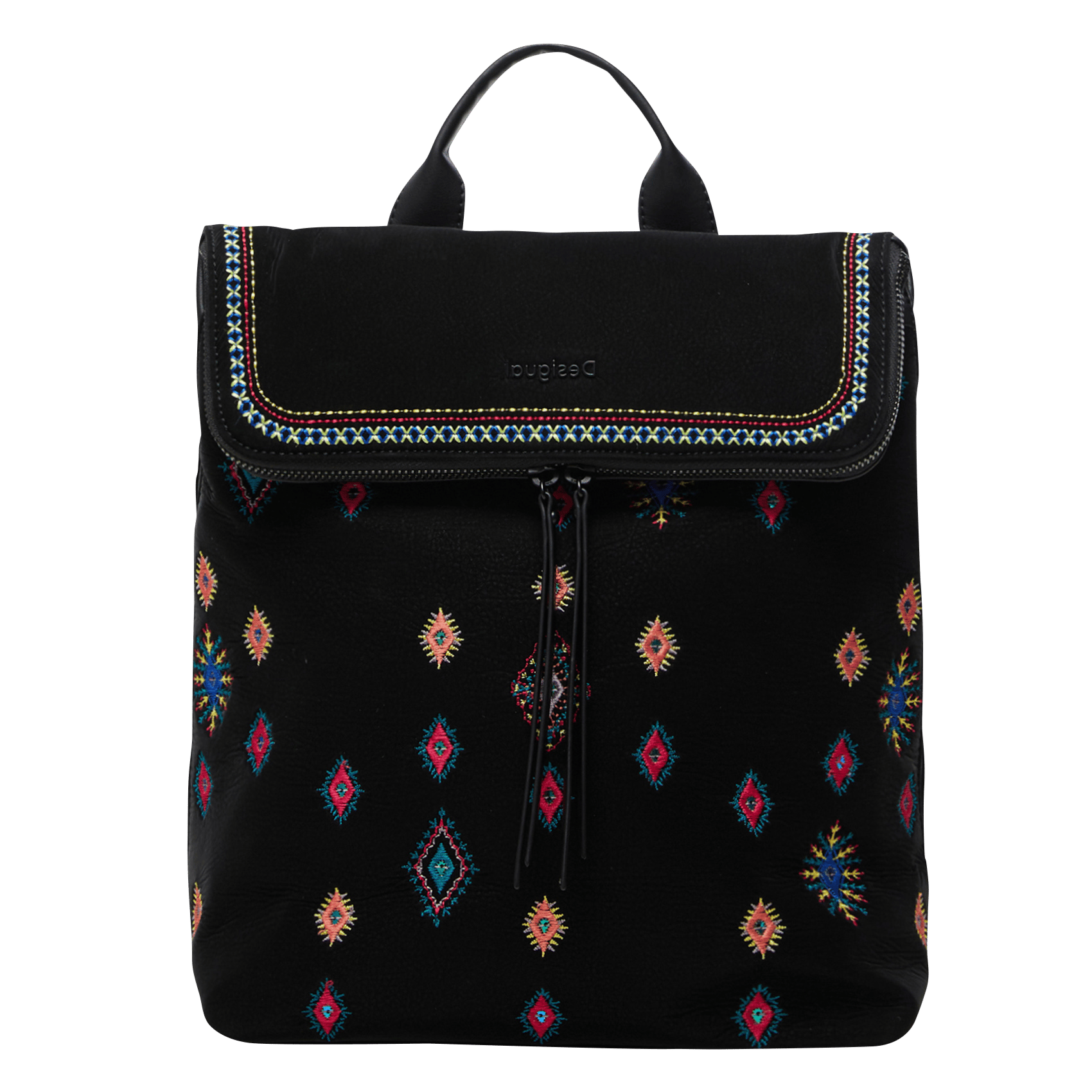 black embroidered backpack