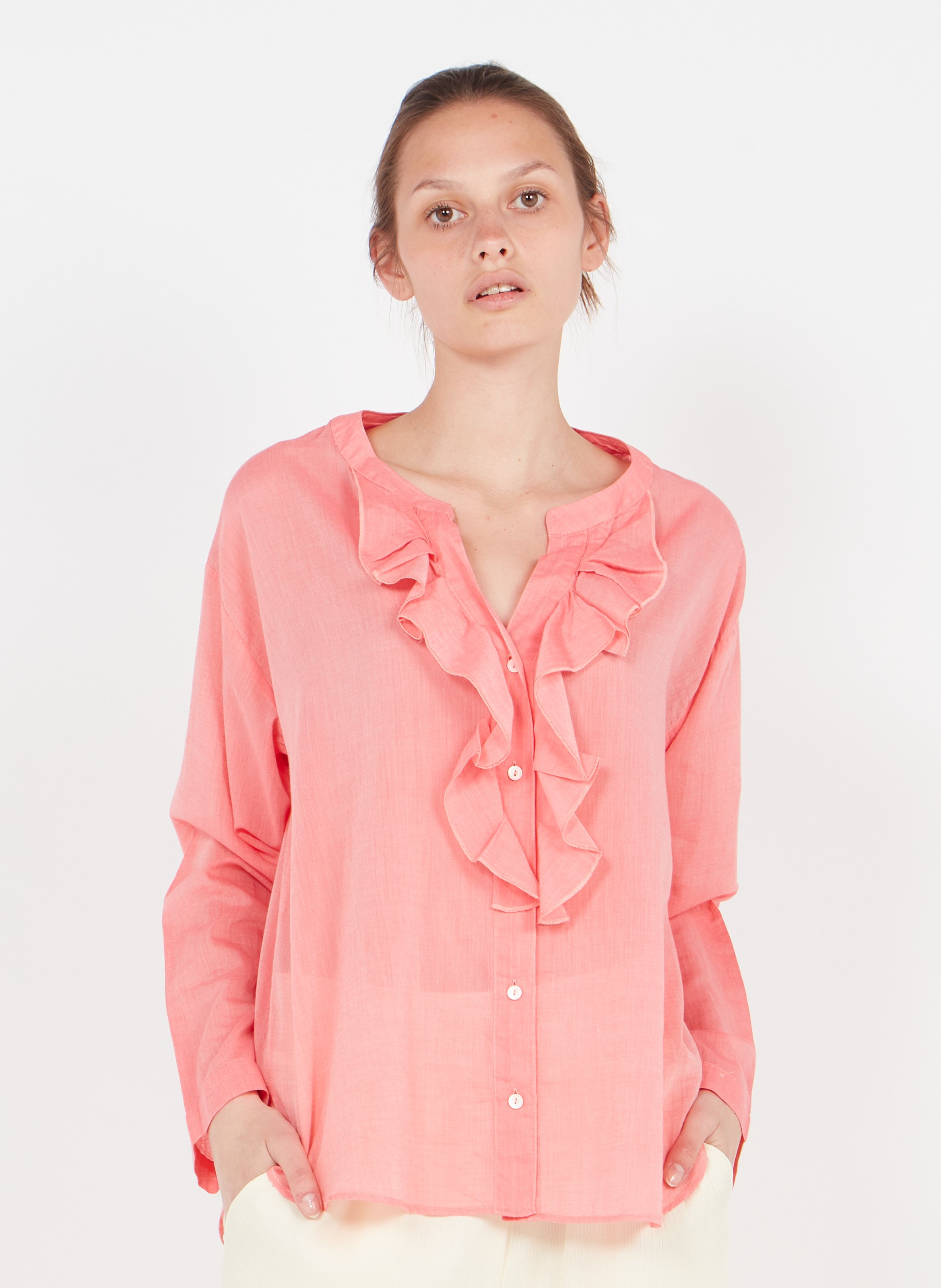 Cotton Henley Shirt Rose Diega - Women 