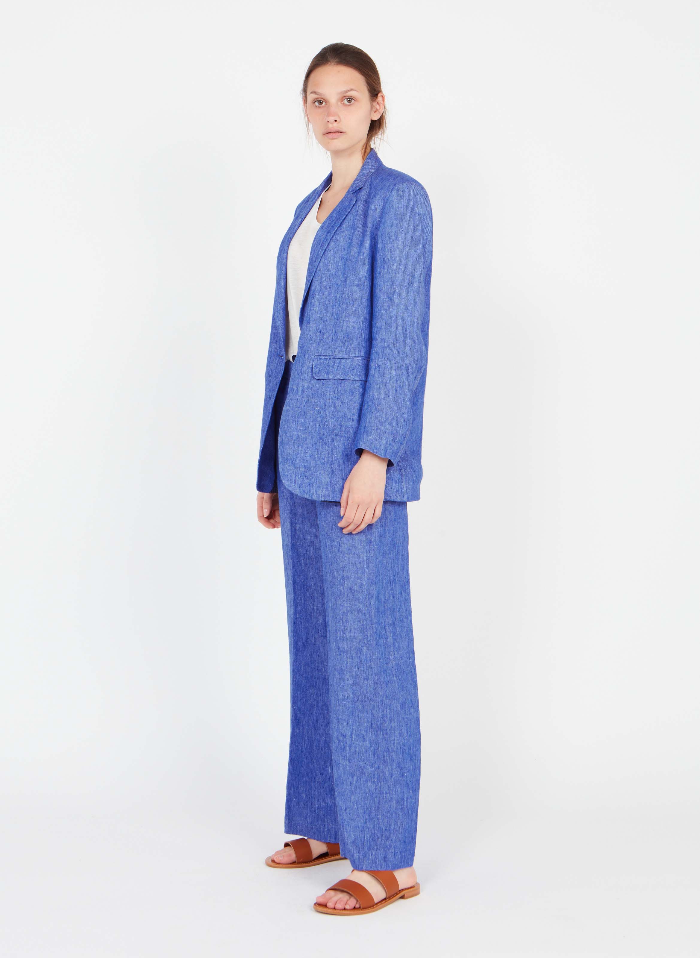 womens blue linen suit