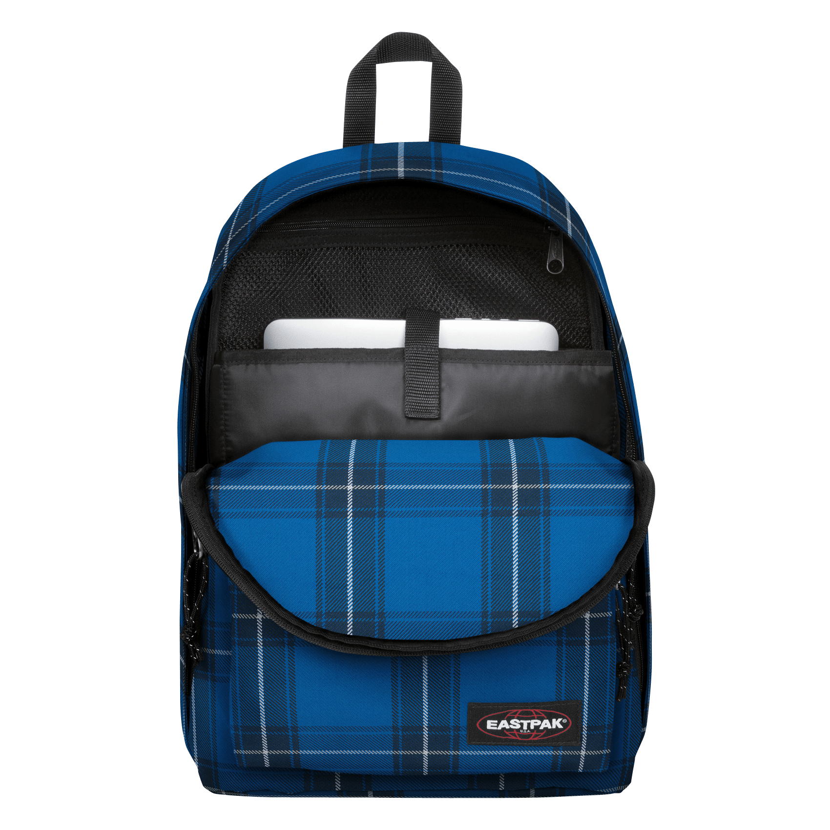 blue plaid backpack