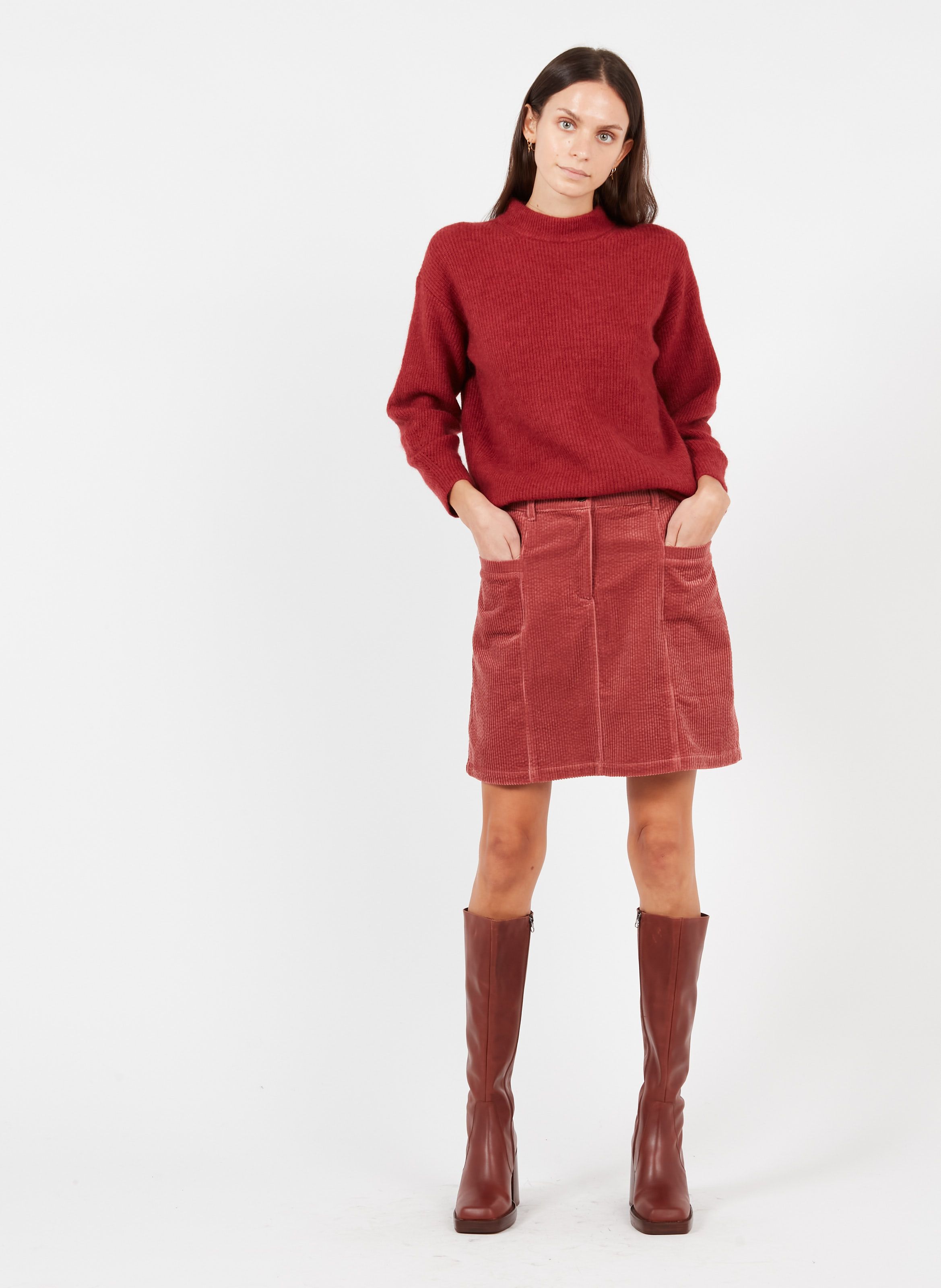 Sale Short Ribbed Cotton Velvet Skirt 