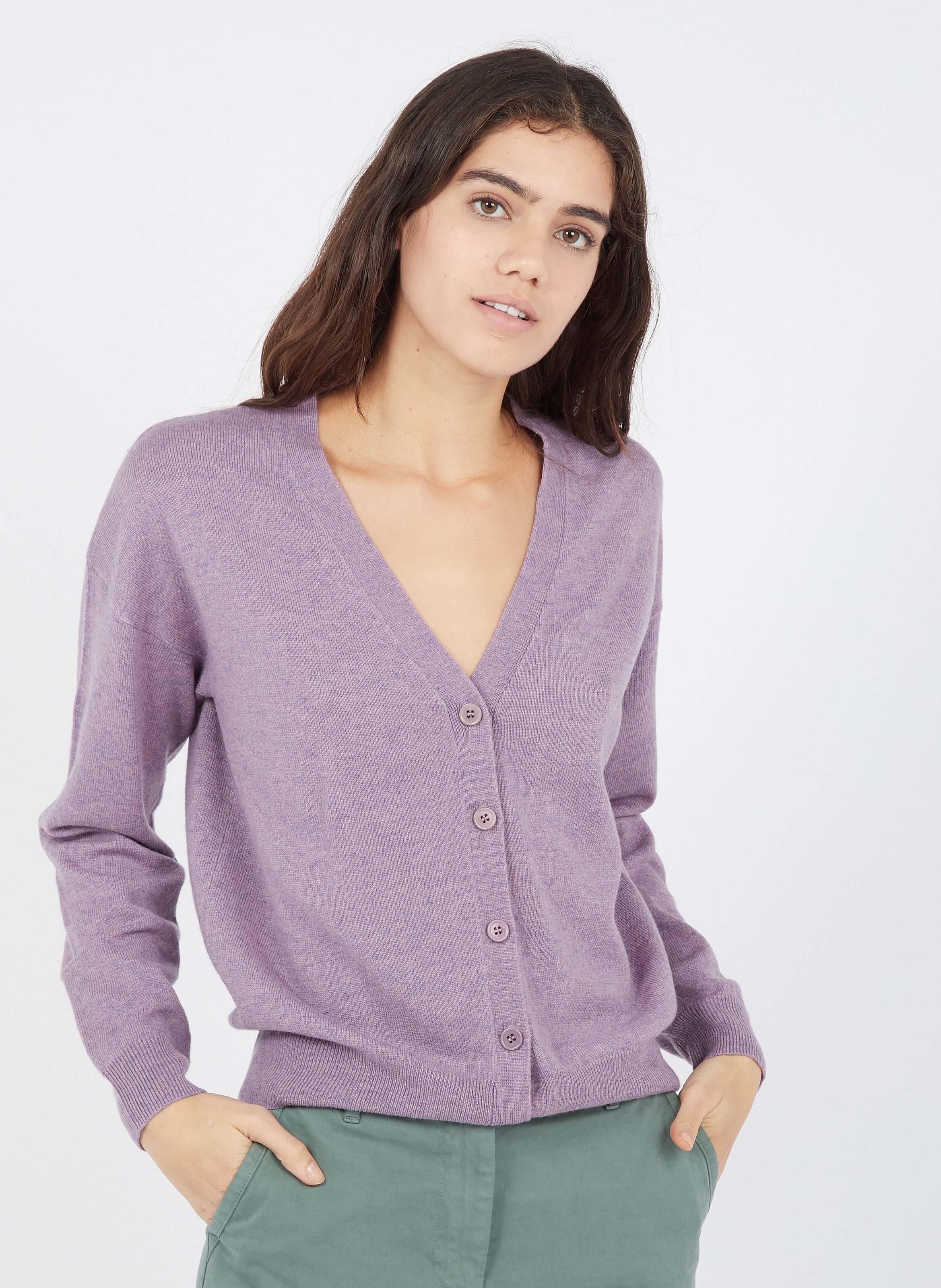 Wool And Silk V-neck Cardigan Lilas 