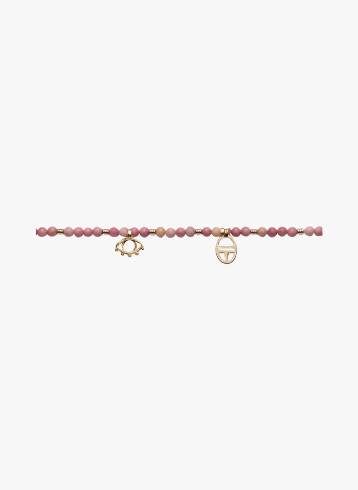 EMMA & CHLOE Pink Bracelet with round beads gemstone and tassels