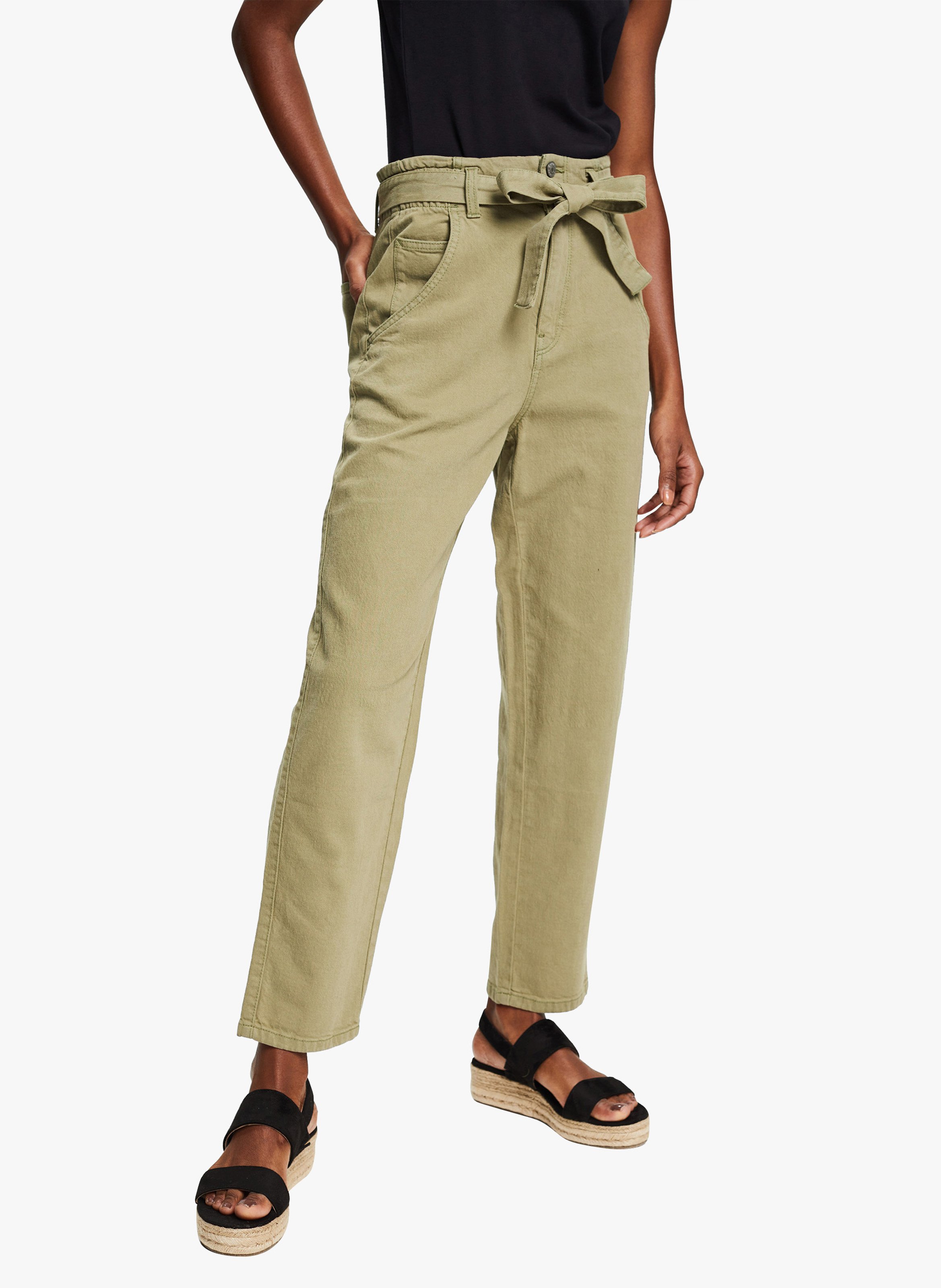Straight-cut Belted Cotton-blend Pants 