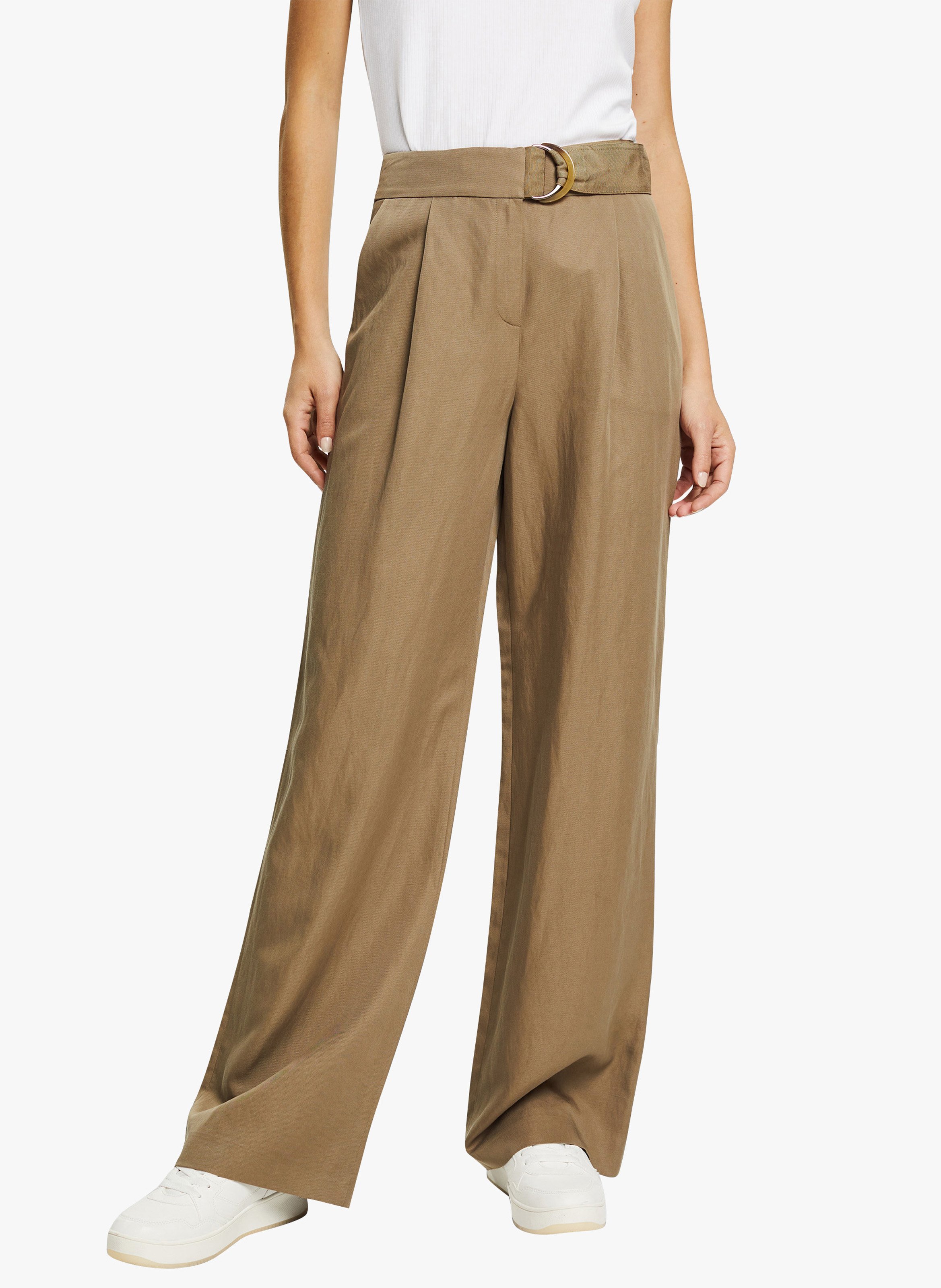 Linen Pants Khaki Green Esprit - Women 