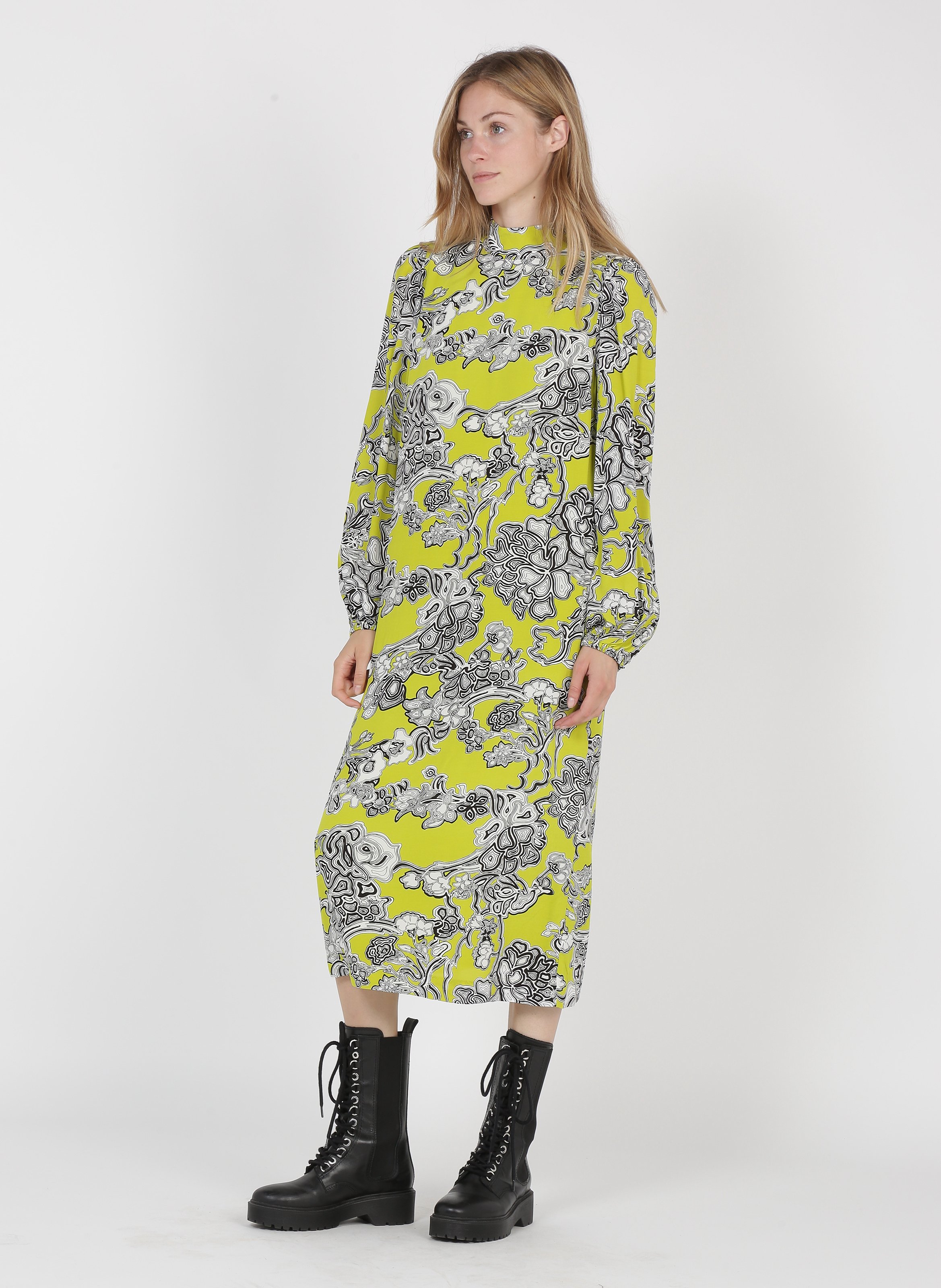 green high neck midi dress