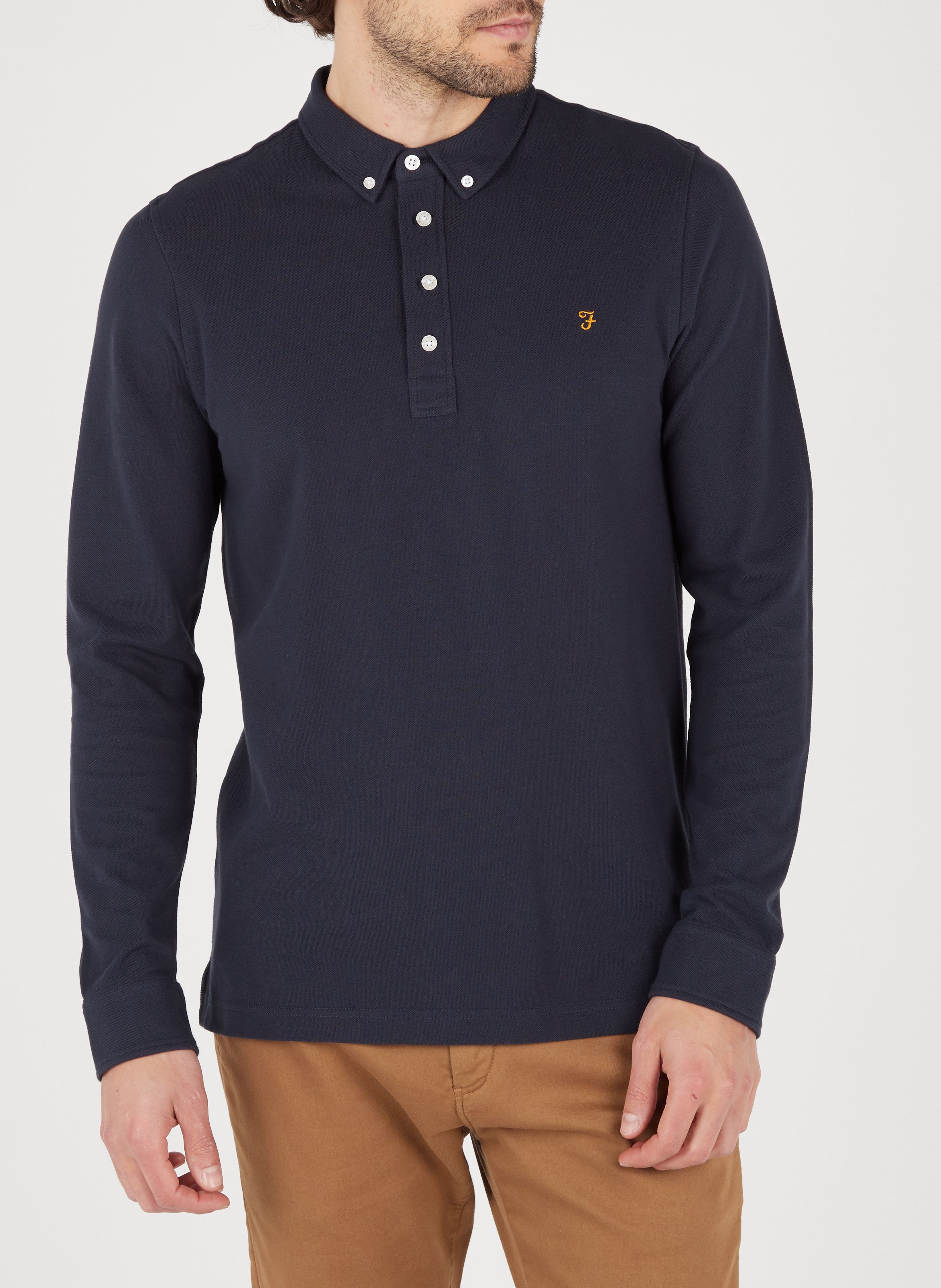 Cotton Piqué Polo Shirt True Navy Farah - Men | Place des Tendances