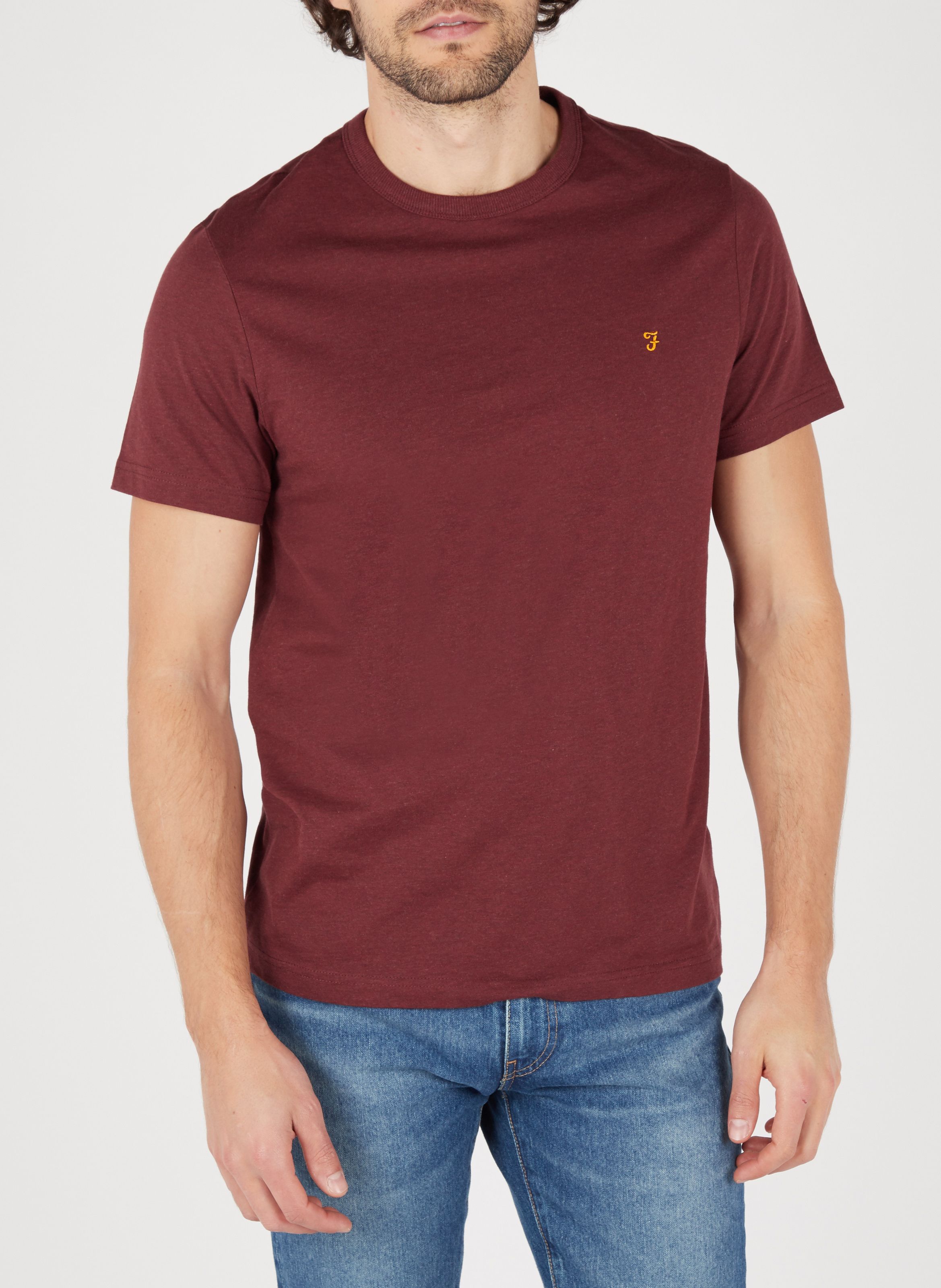 Red Slim fit round neck cotton T shirt