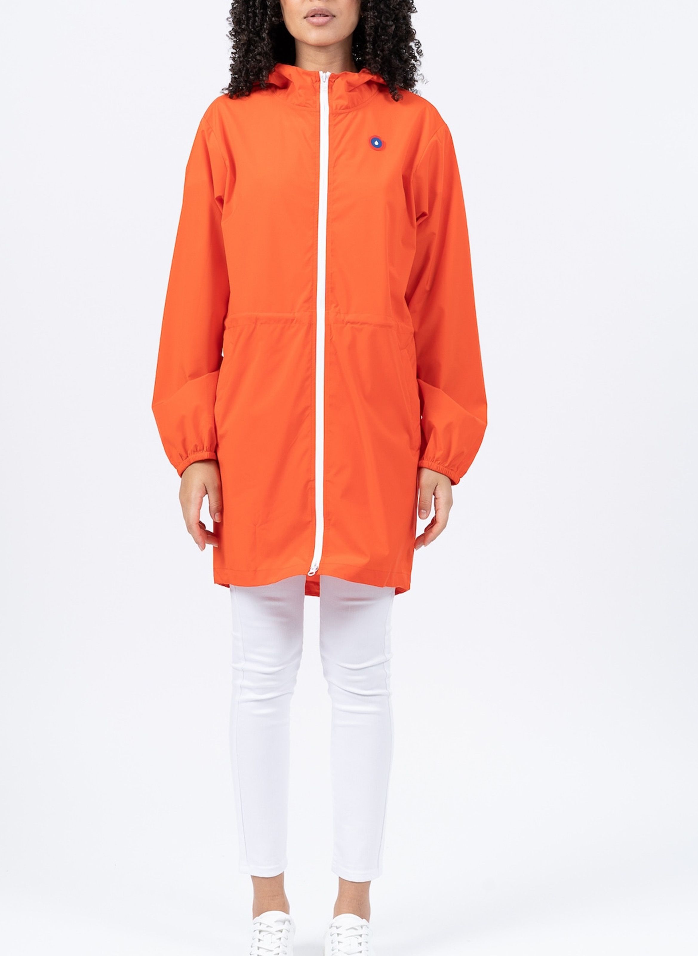 womens orange raincoat