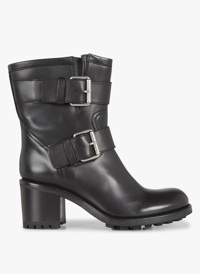 FREE LANCE Black Leather mid-calf boots with double buckle