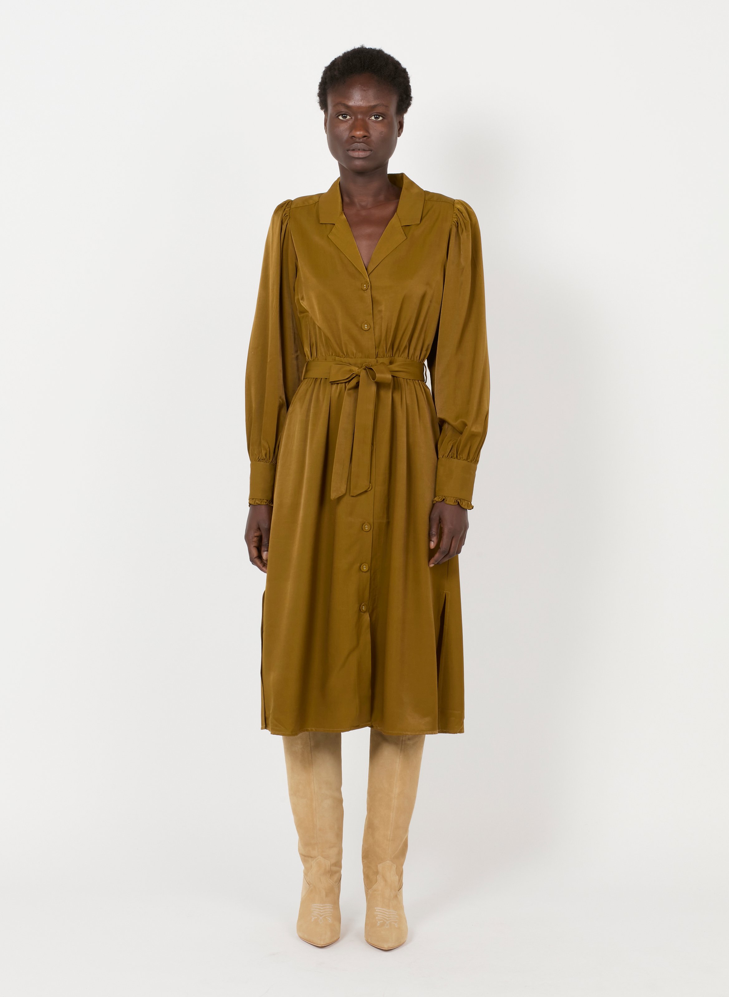 khaki belted dress