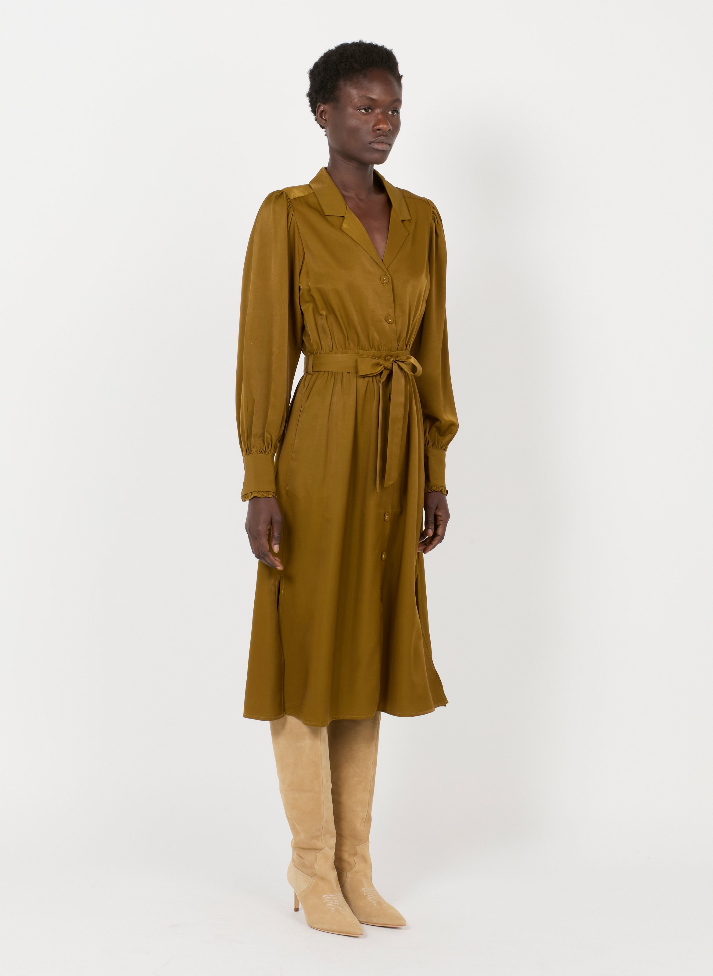 khaki belted dress