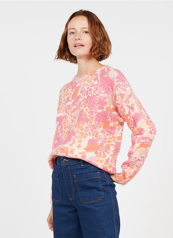 FRNCH Pink Floral print wool-blend sweater with round neck
