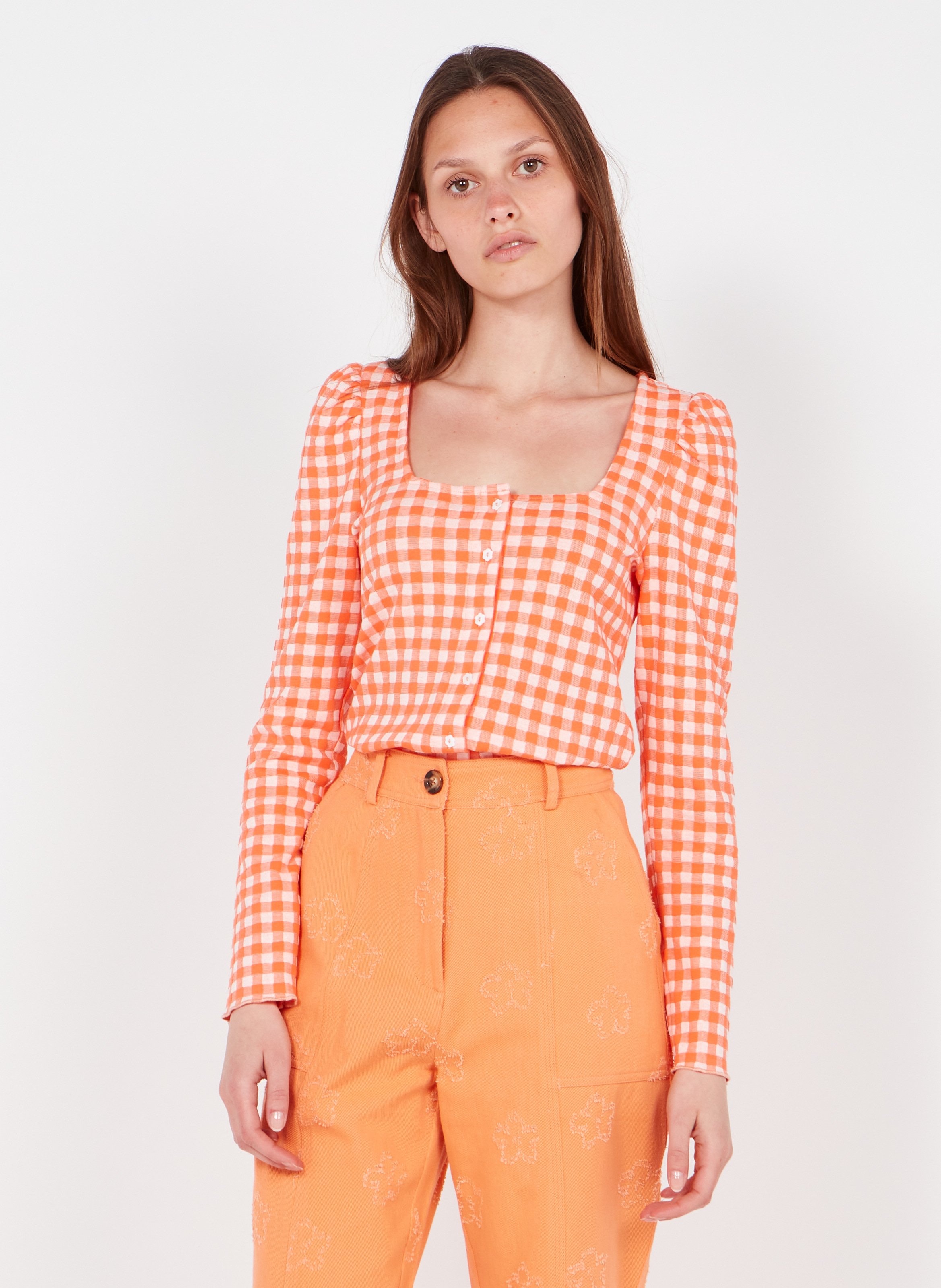 Square Neckline Orange Frnch - Women 