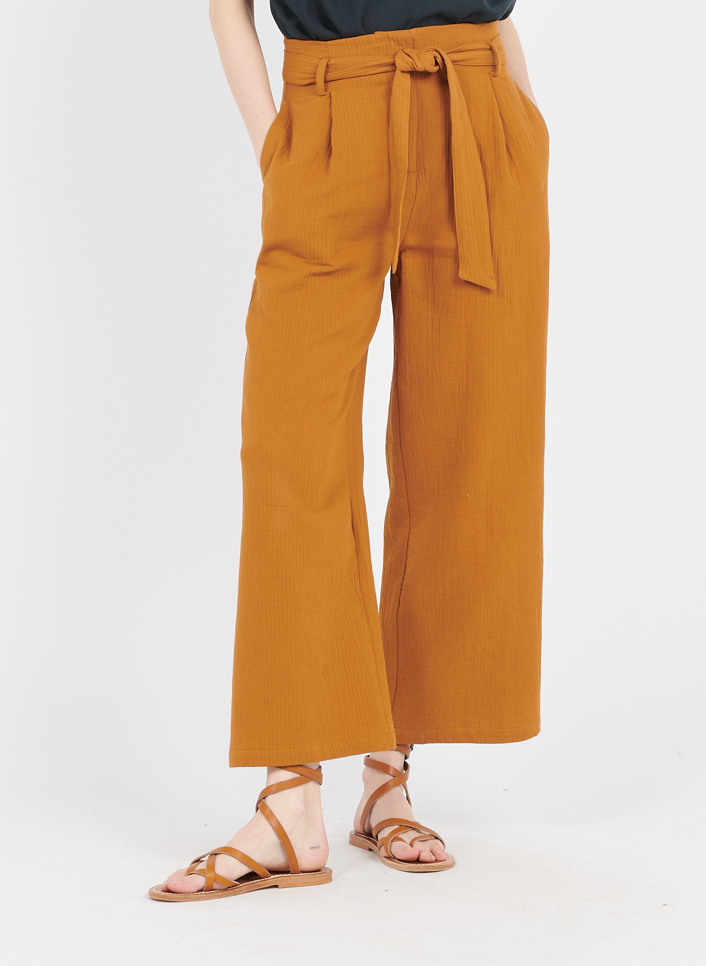 Sale High-waisted Wide-leg Cotton Gauze 
