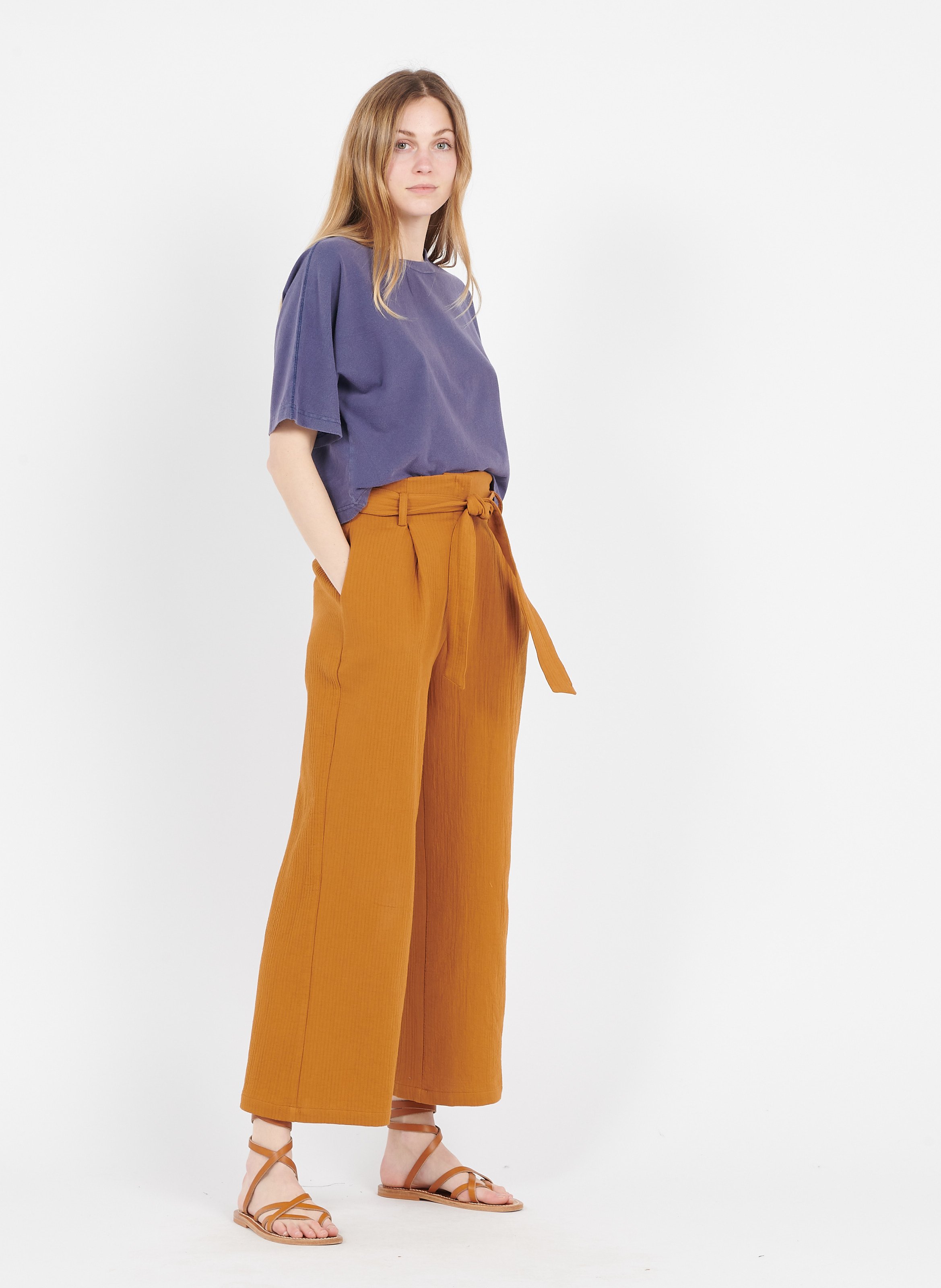 Sale High-waisted Wide-leg Cotton Gauze 