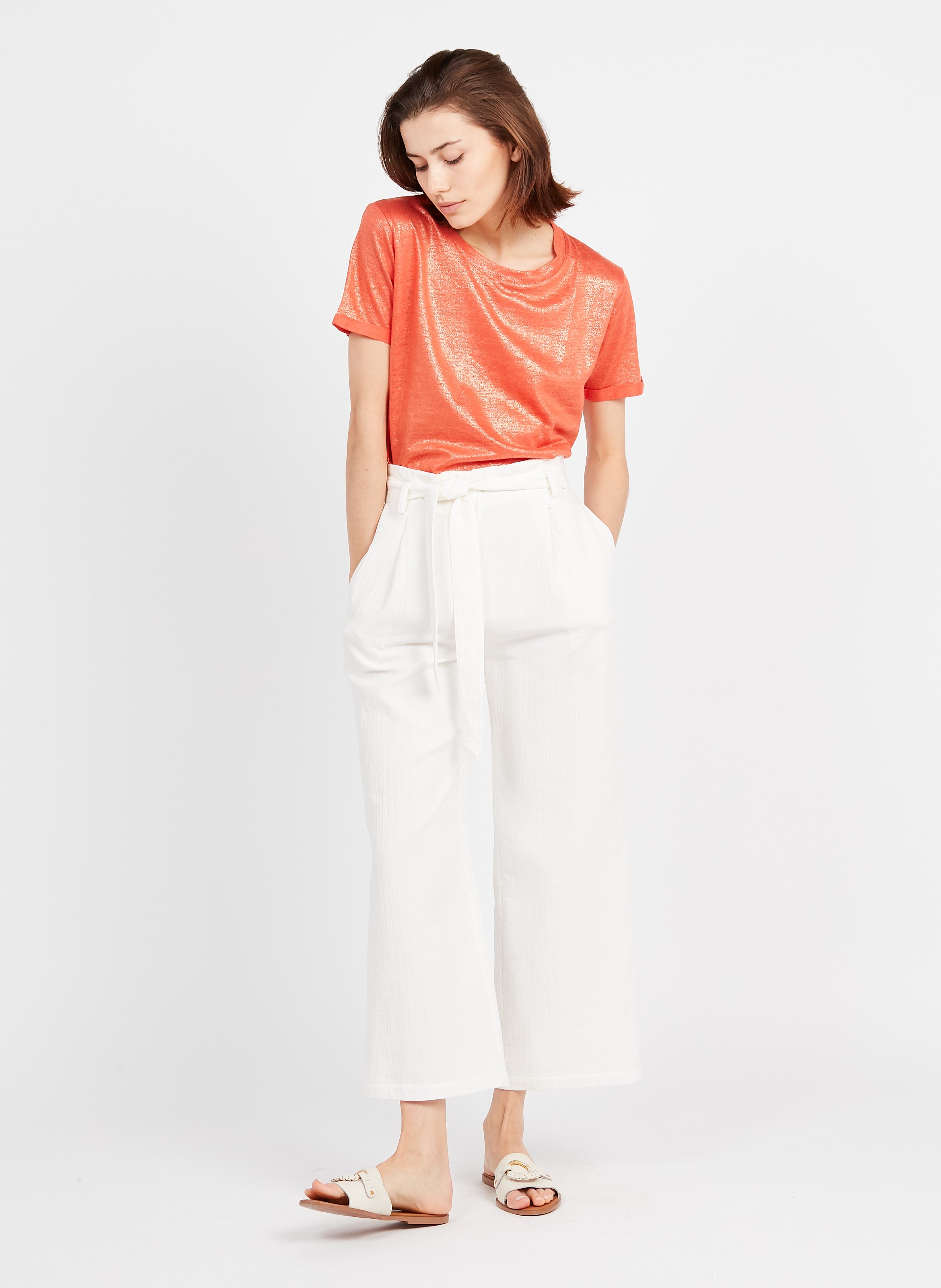Sale High-waisted Wide-leg Cotton Gauze 
