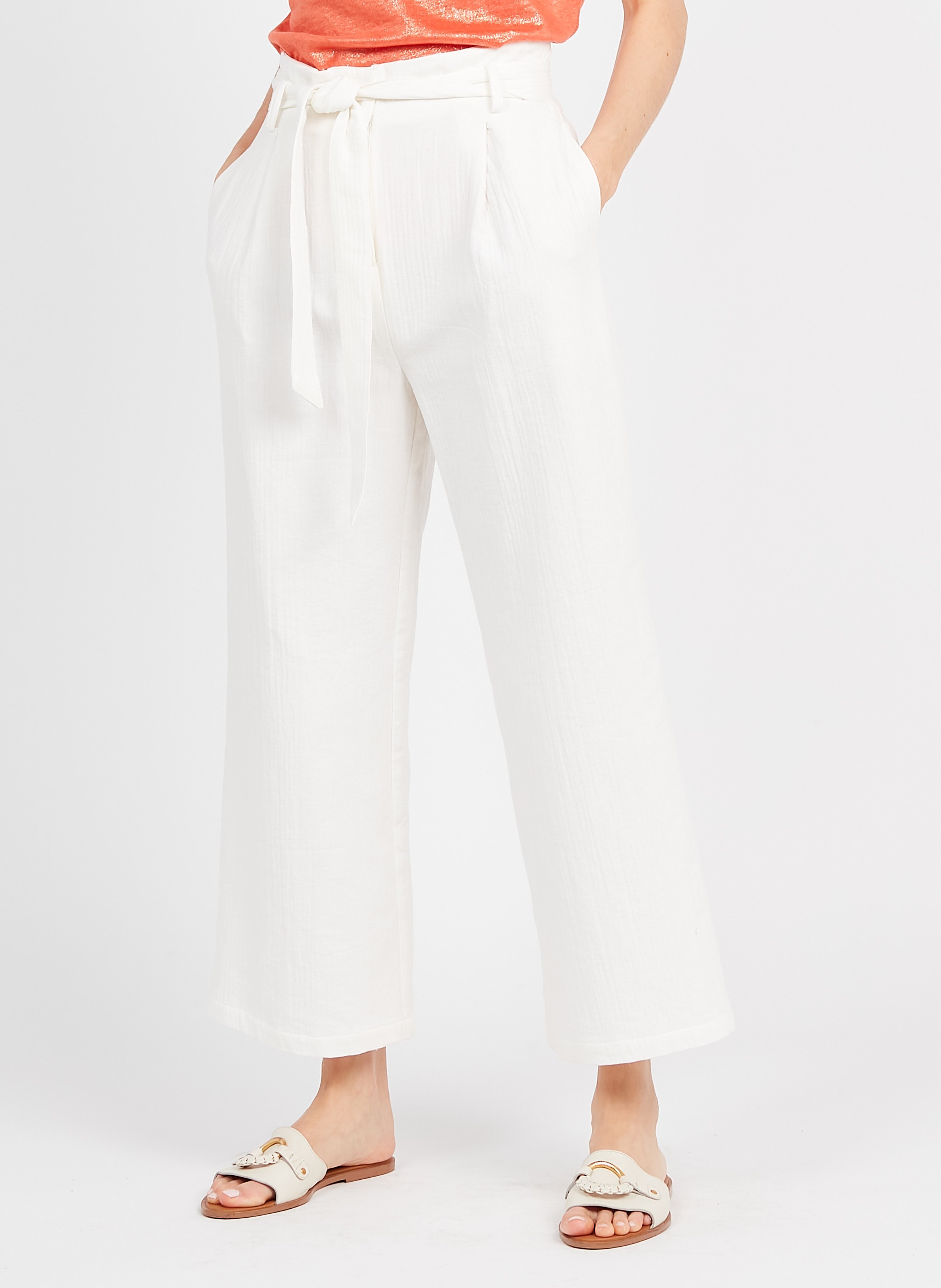 Sale High-waisted Wide-leg Cotton Gauze 