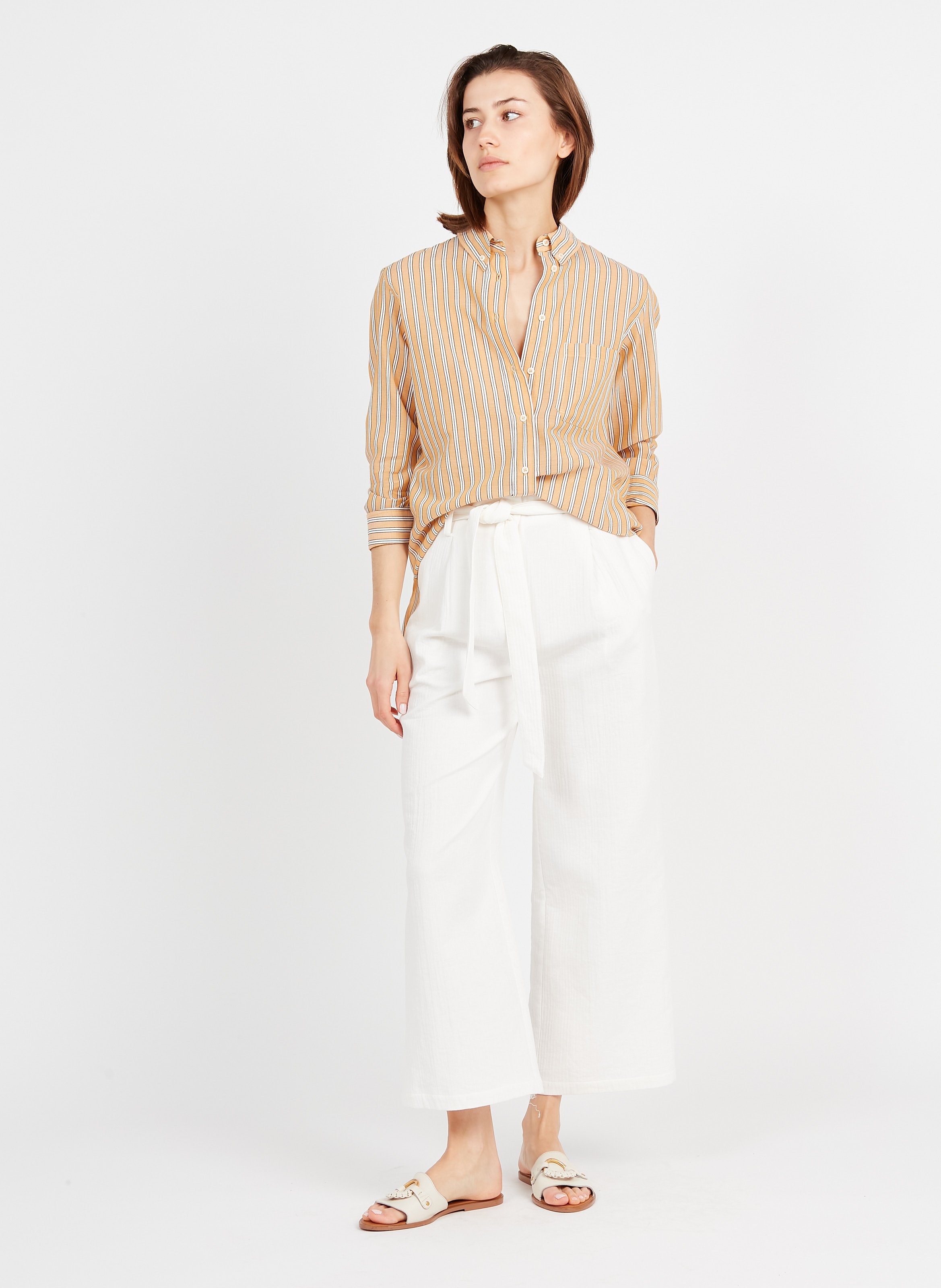 Sale High-waisted Wide-leg Cotton Gauze 