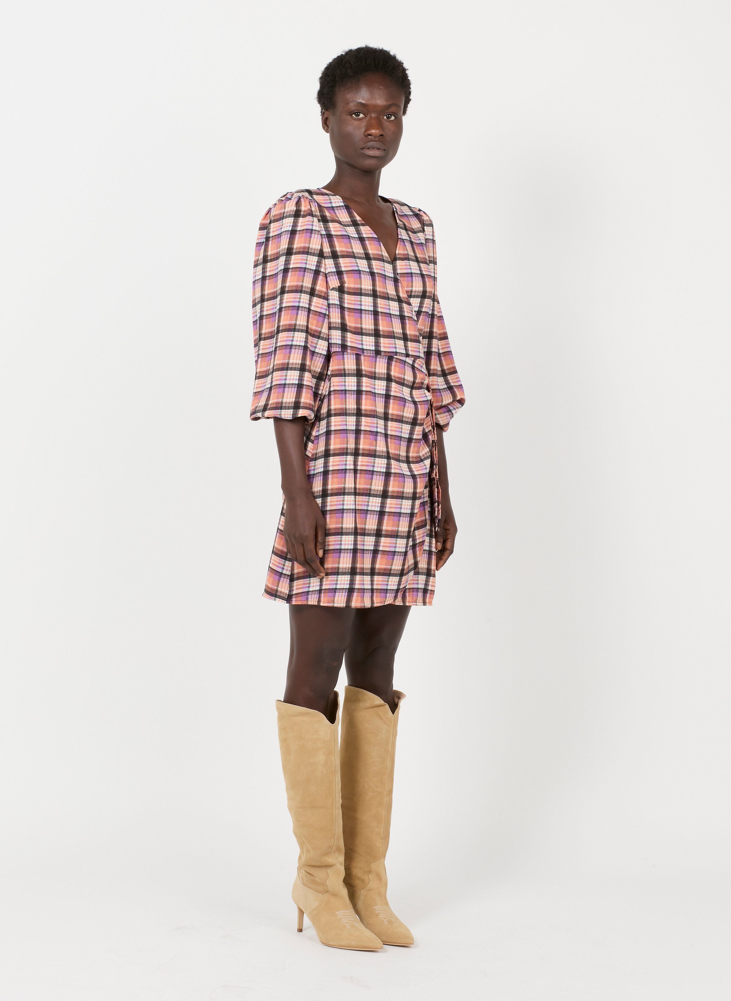 checkered wrap dress