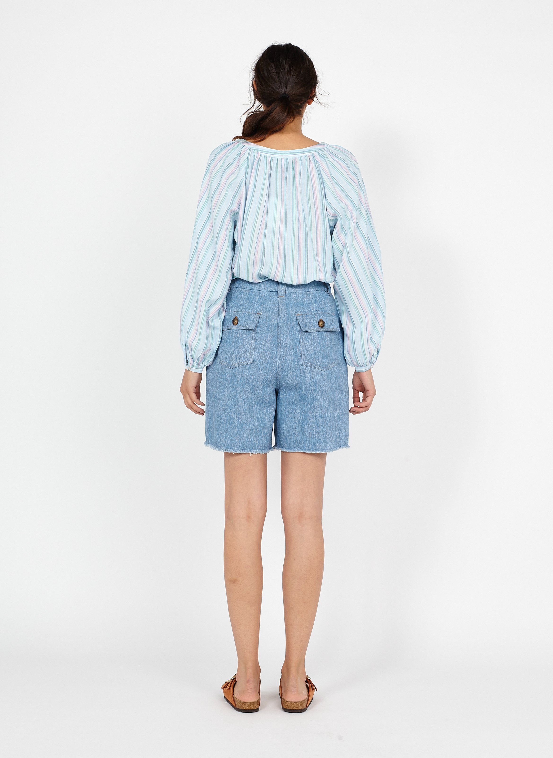 Sale High-waisted Denim Shorts Bleu 