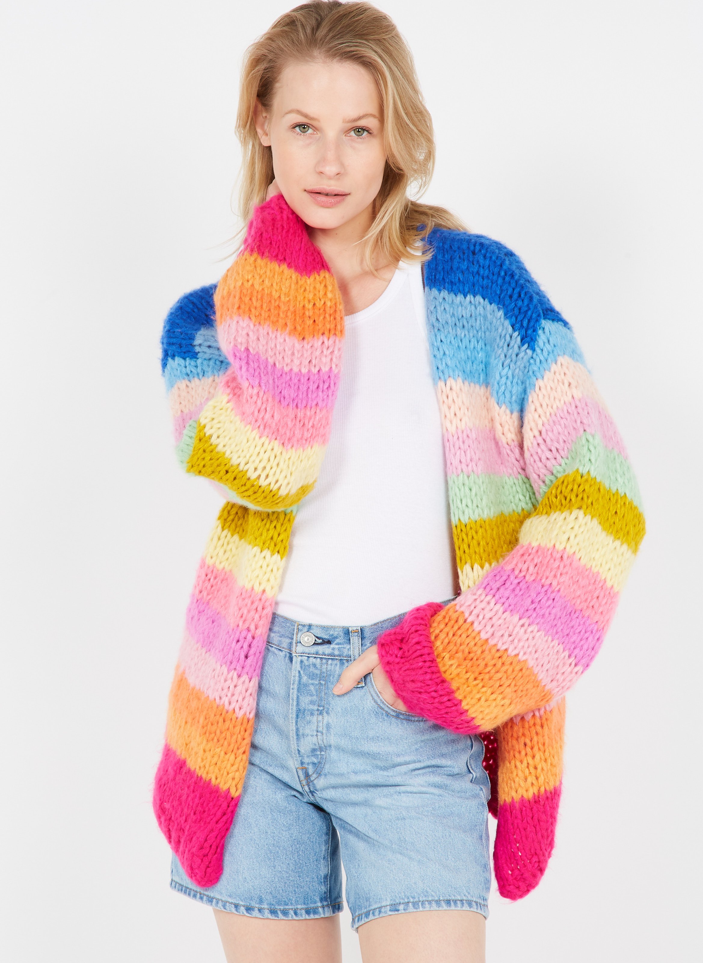 color mixed wool cardigan jacket