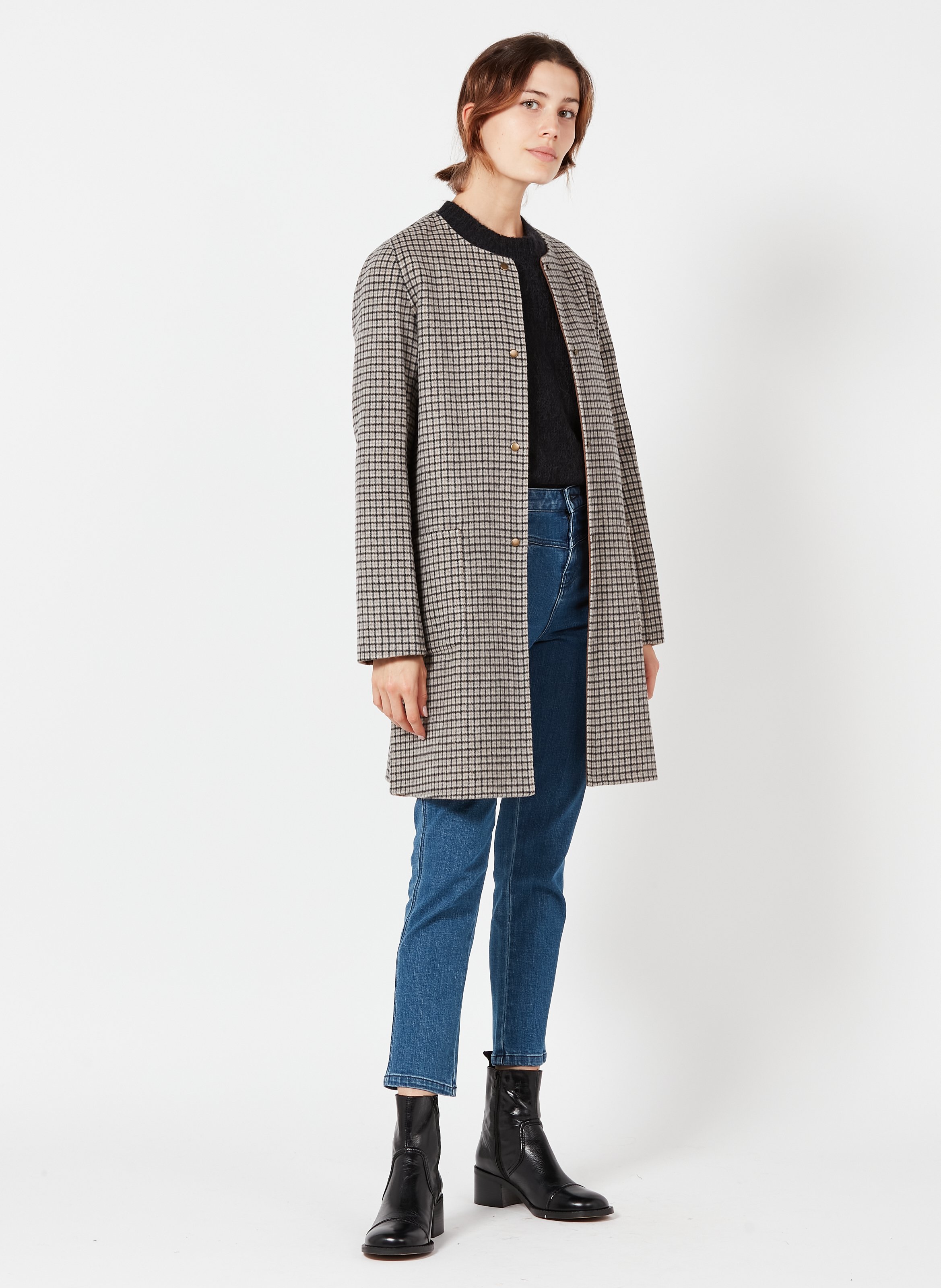 round neck wool coat