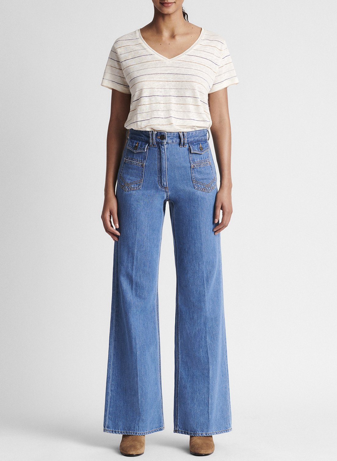 blue high waisted flared jeans