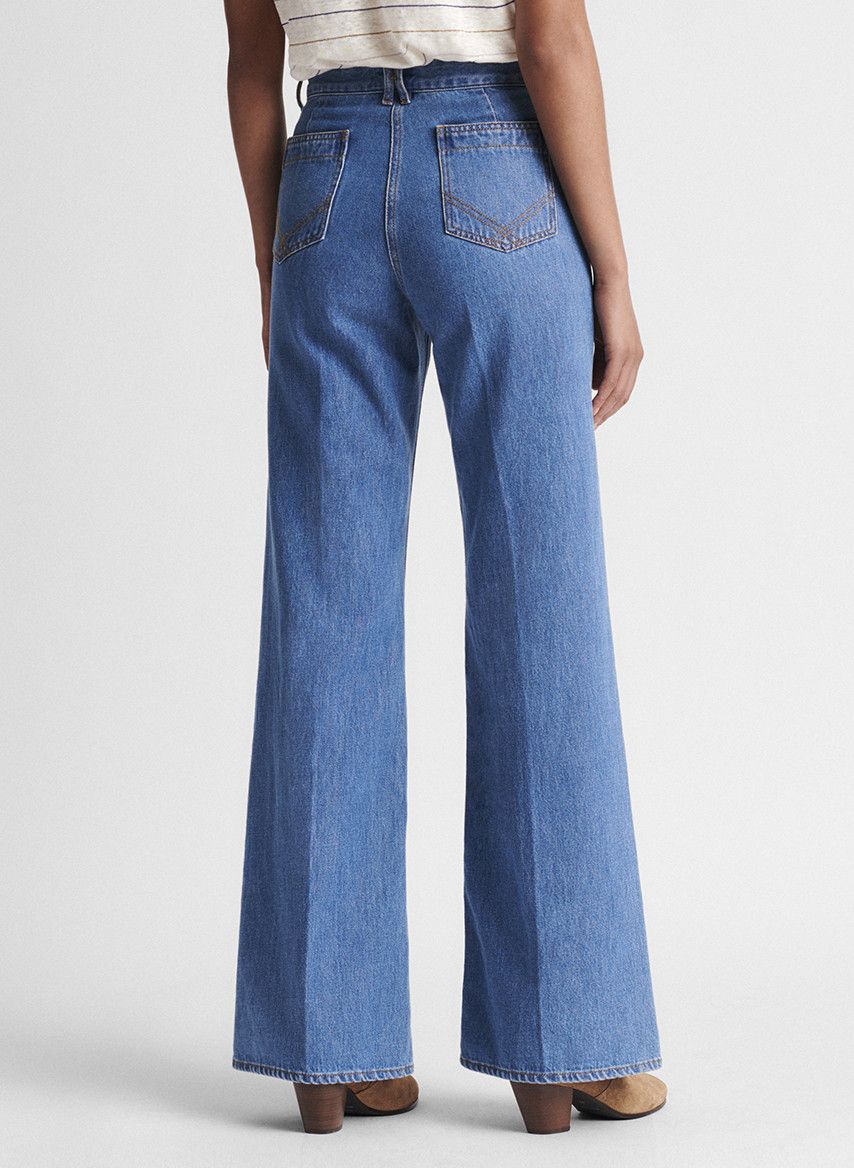 blue high waisted flared jeans