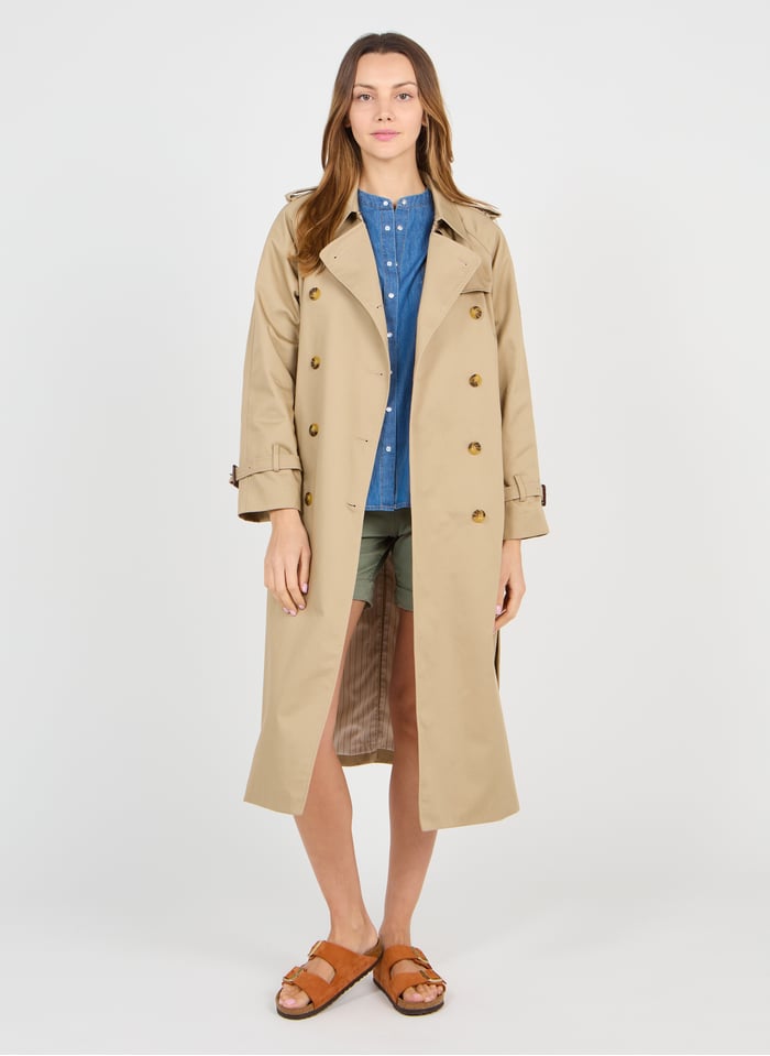 Long Trench Coat With Striped Lining Camel Gerard Darel Women Place Des Tens Long Trench Coat With Striped Lining, Lined Trench Coat Womens
