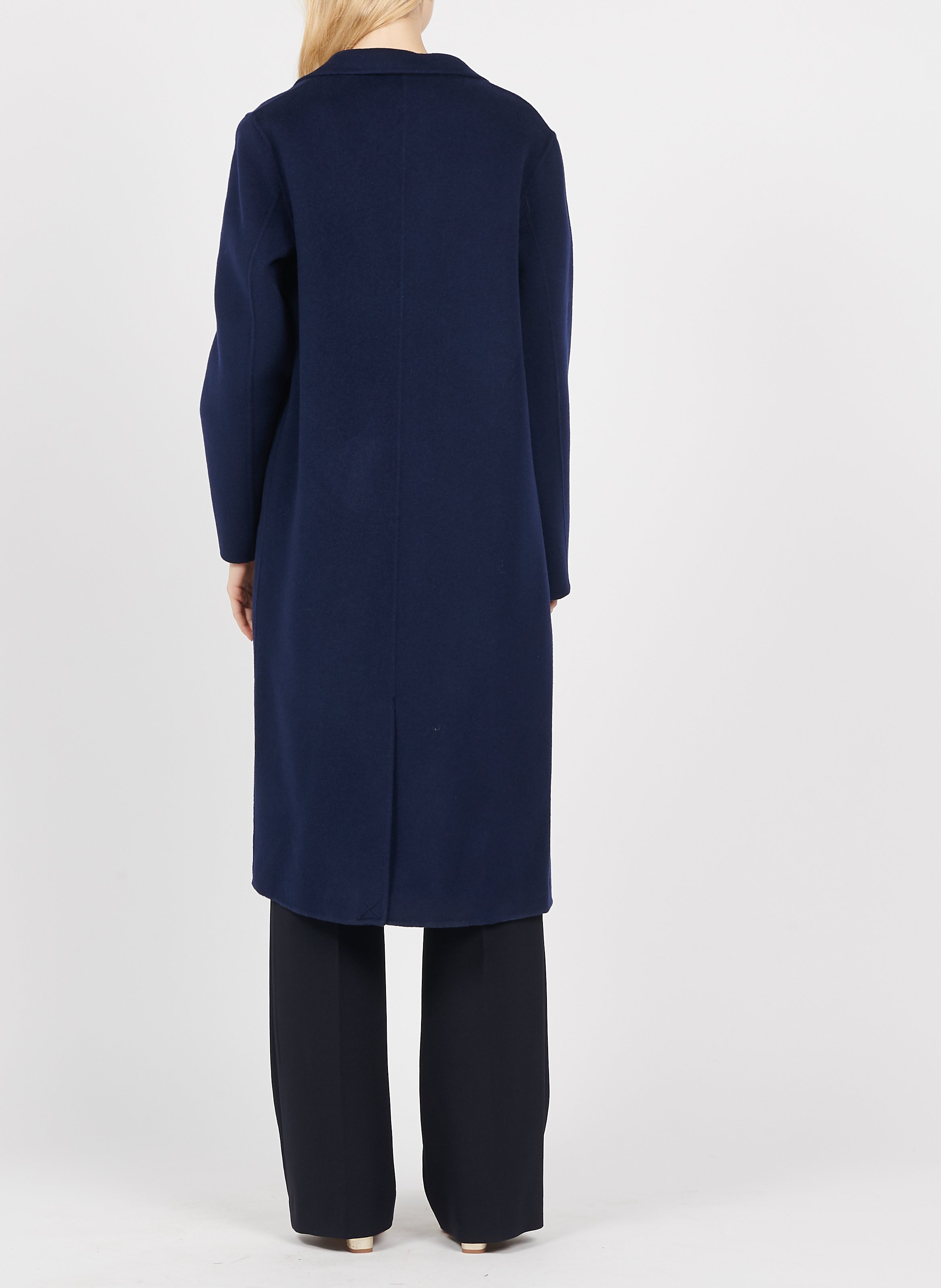 navy blue long wool coat