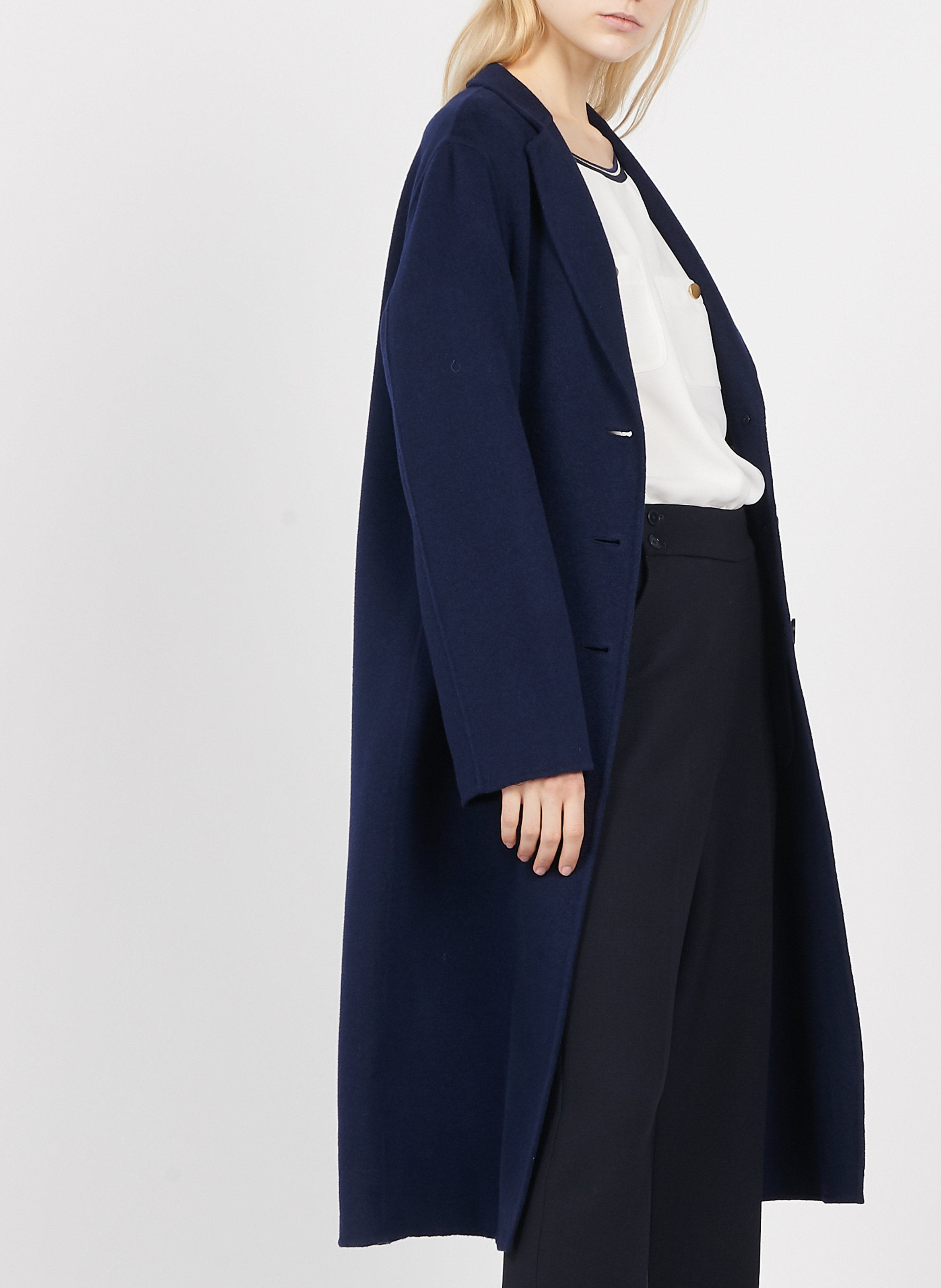 blue long wool coat