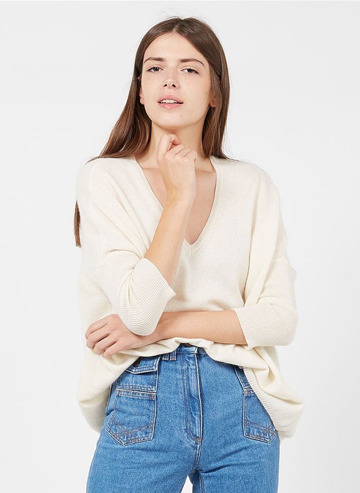 GERARD DAREL White Loose-fit V-neck cashmere sweater