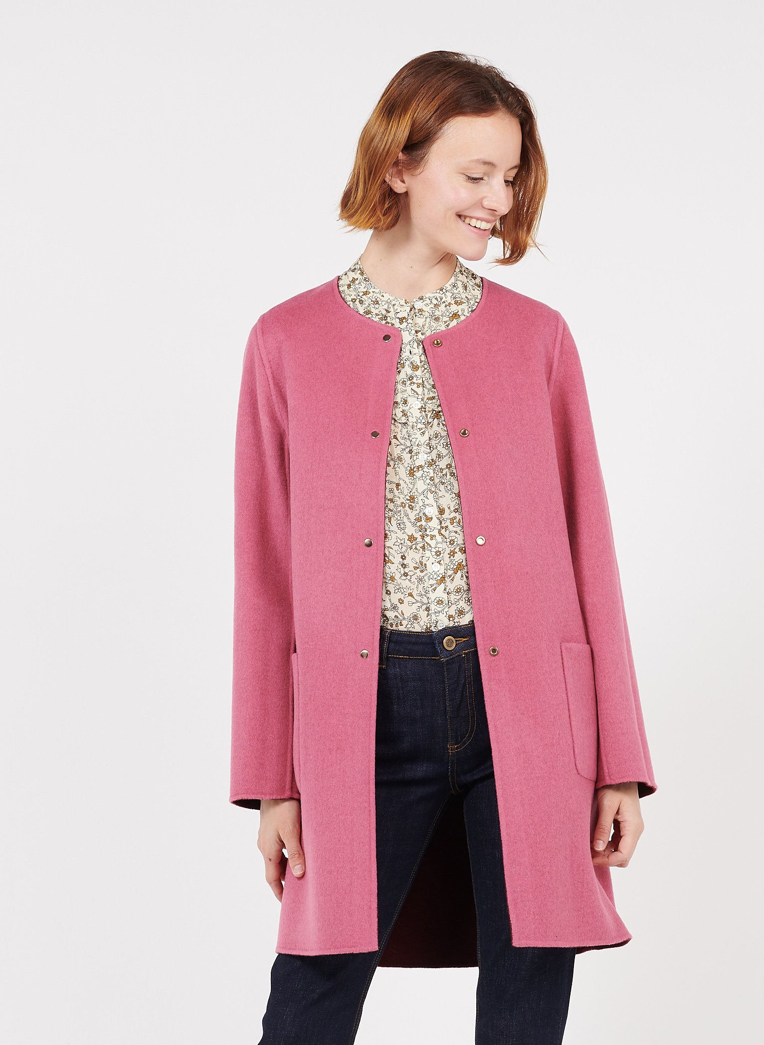 round neck wool coat