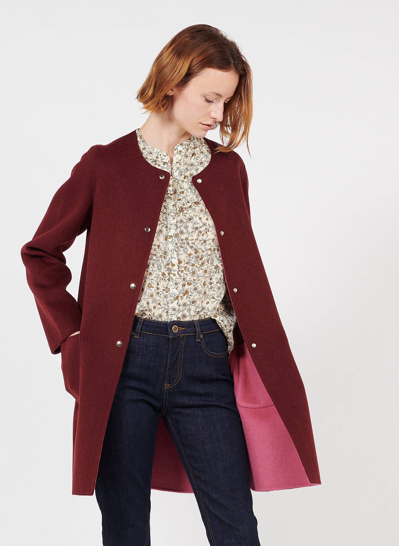 round neck wool coat