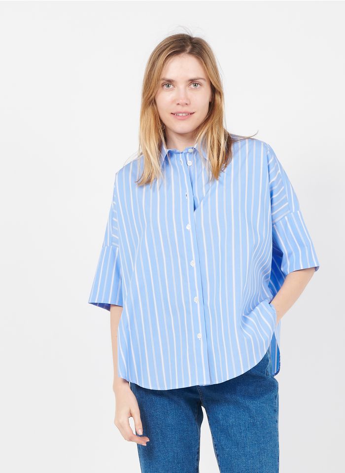 GERARD DAREL Blue Striped cotton shirt with classic collar