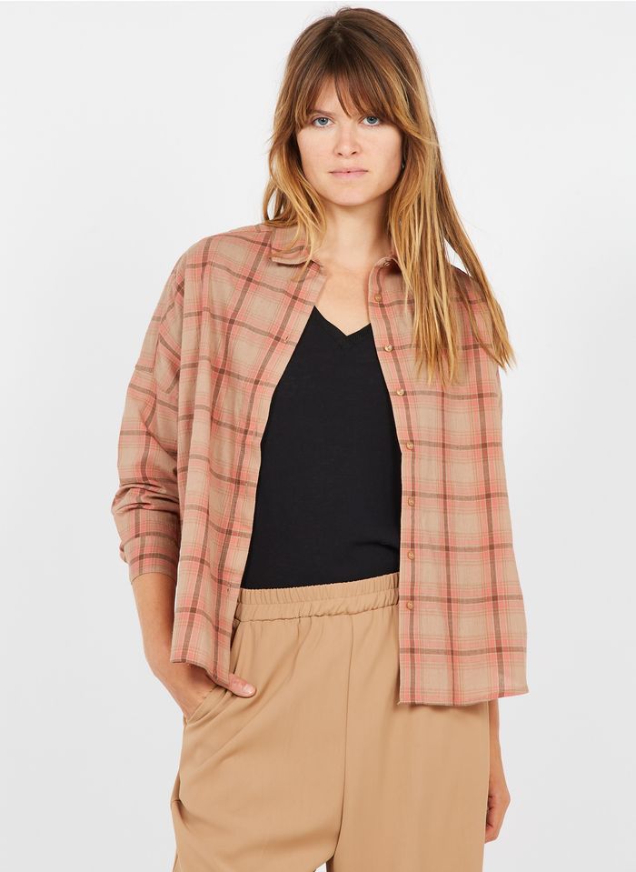 GRACE ET MILA Pink Checked cotton shirt with classic collar