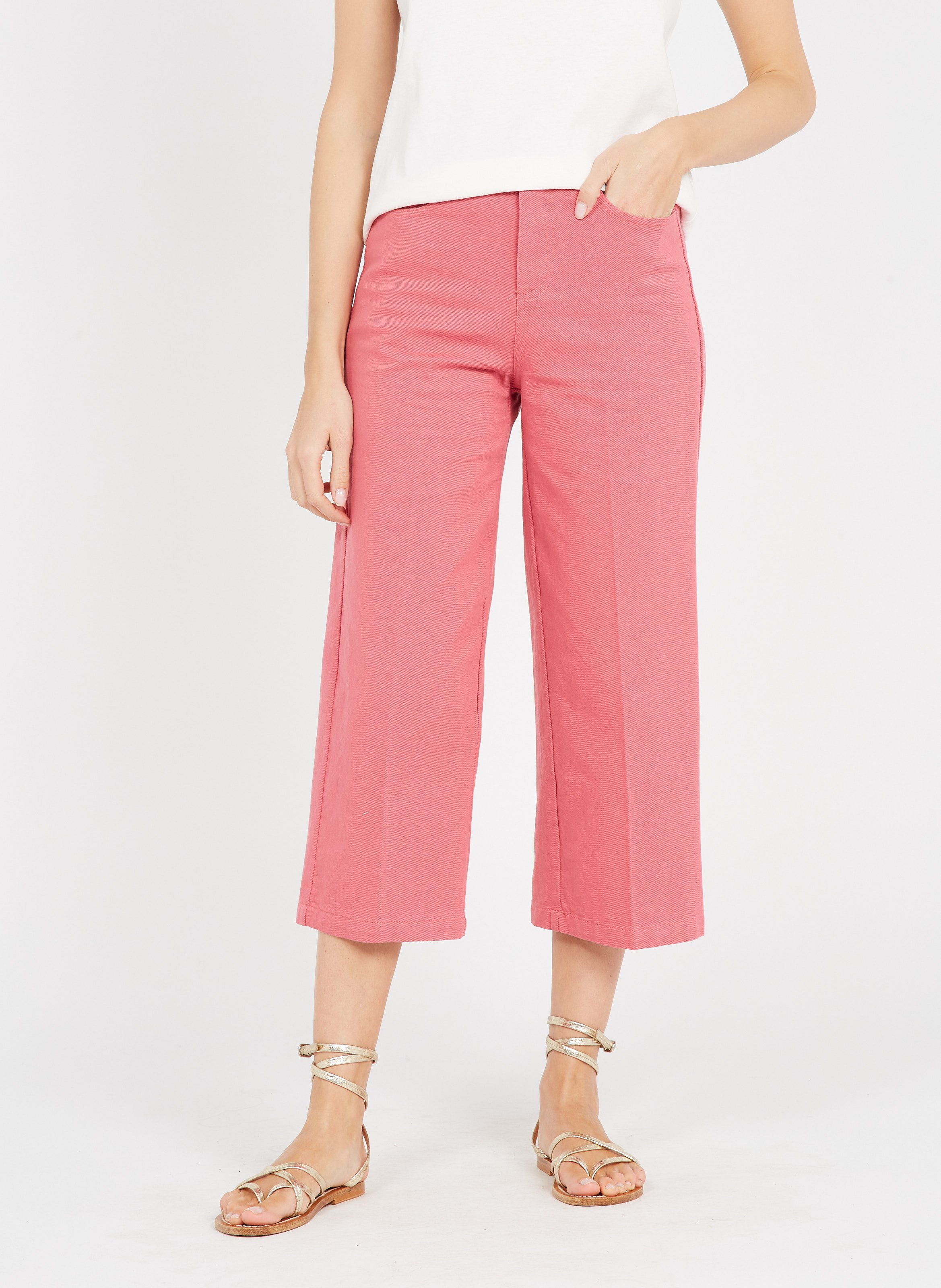 Sale High-waisted Wide-leg Cotton Pants 