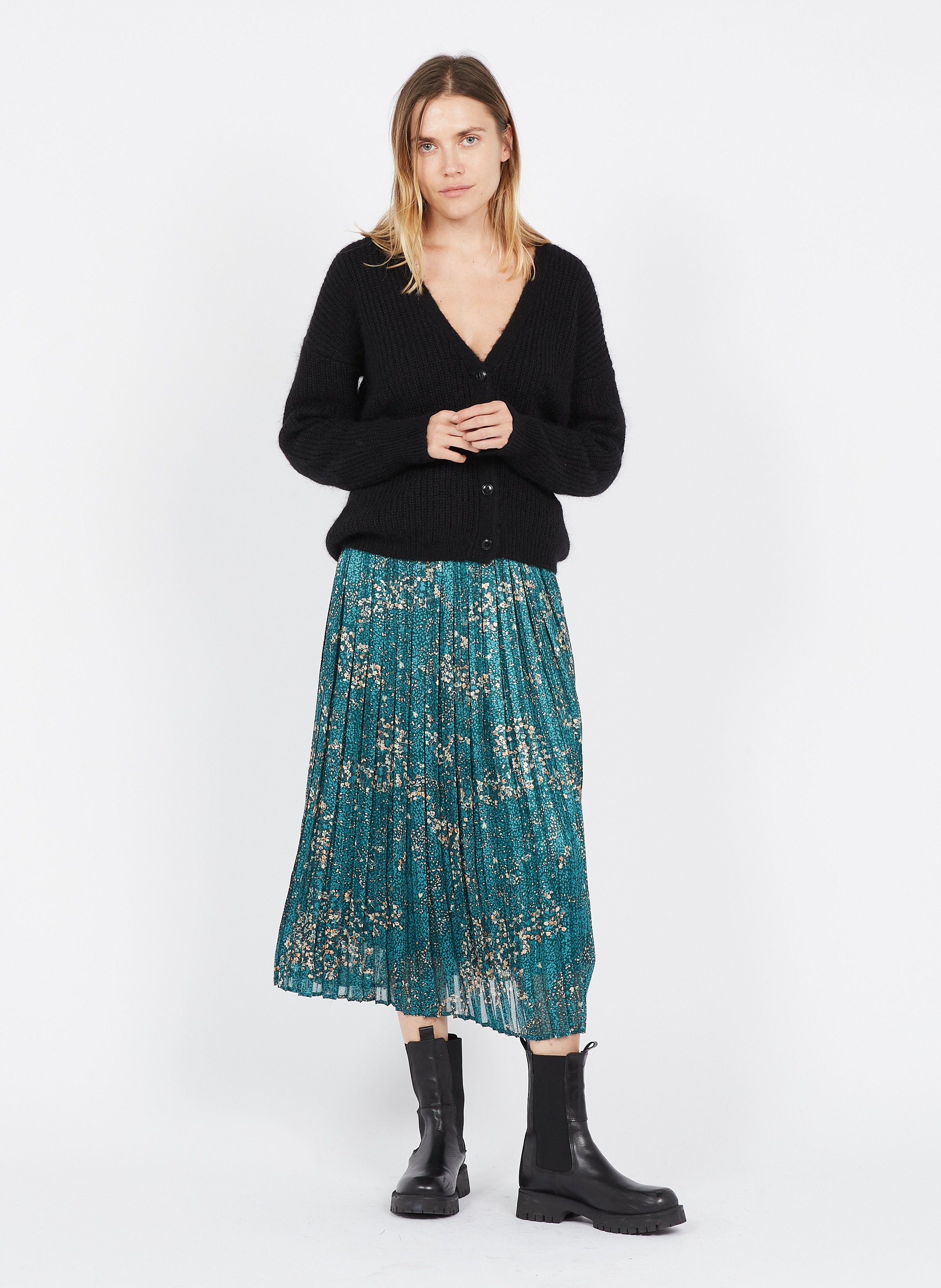 Sale Printed Pleated Midi Skirt Vert 